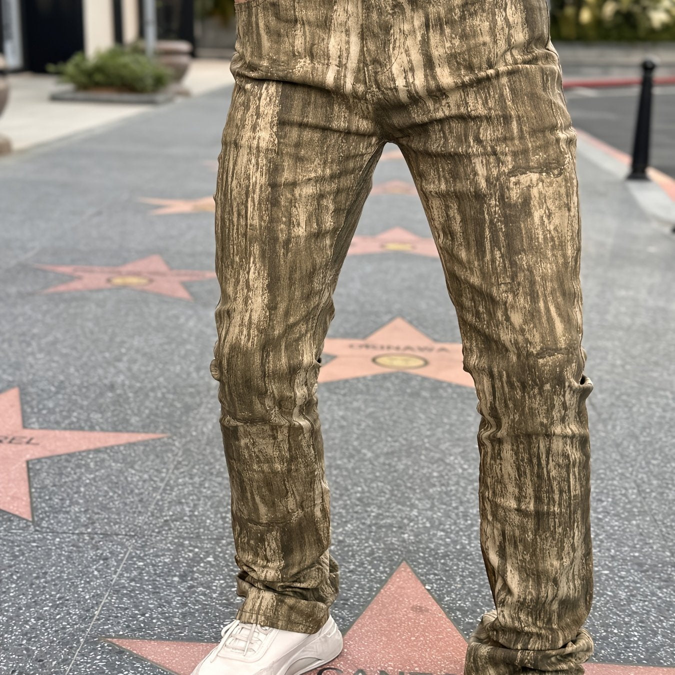 Men's Stretch Denim Flared Pants with 3D Digital Print Camo Colors