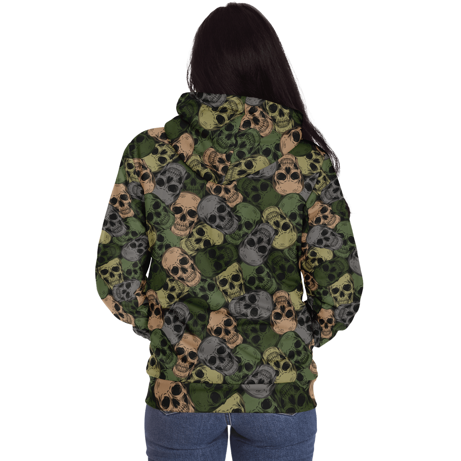 Microfleece Zip Hoodie | Green & Gray Skulls Camouflage Camo Colors