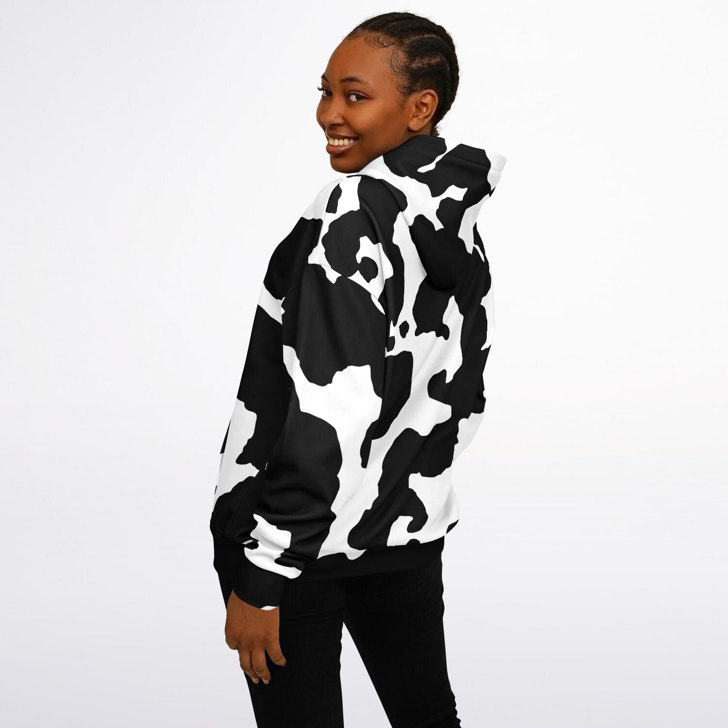 Oversized Hoodie in Black and White Cow Print | Camo Colors