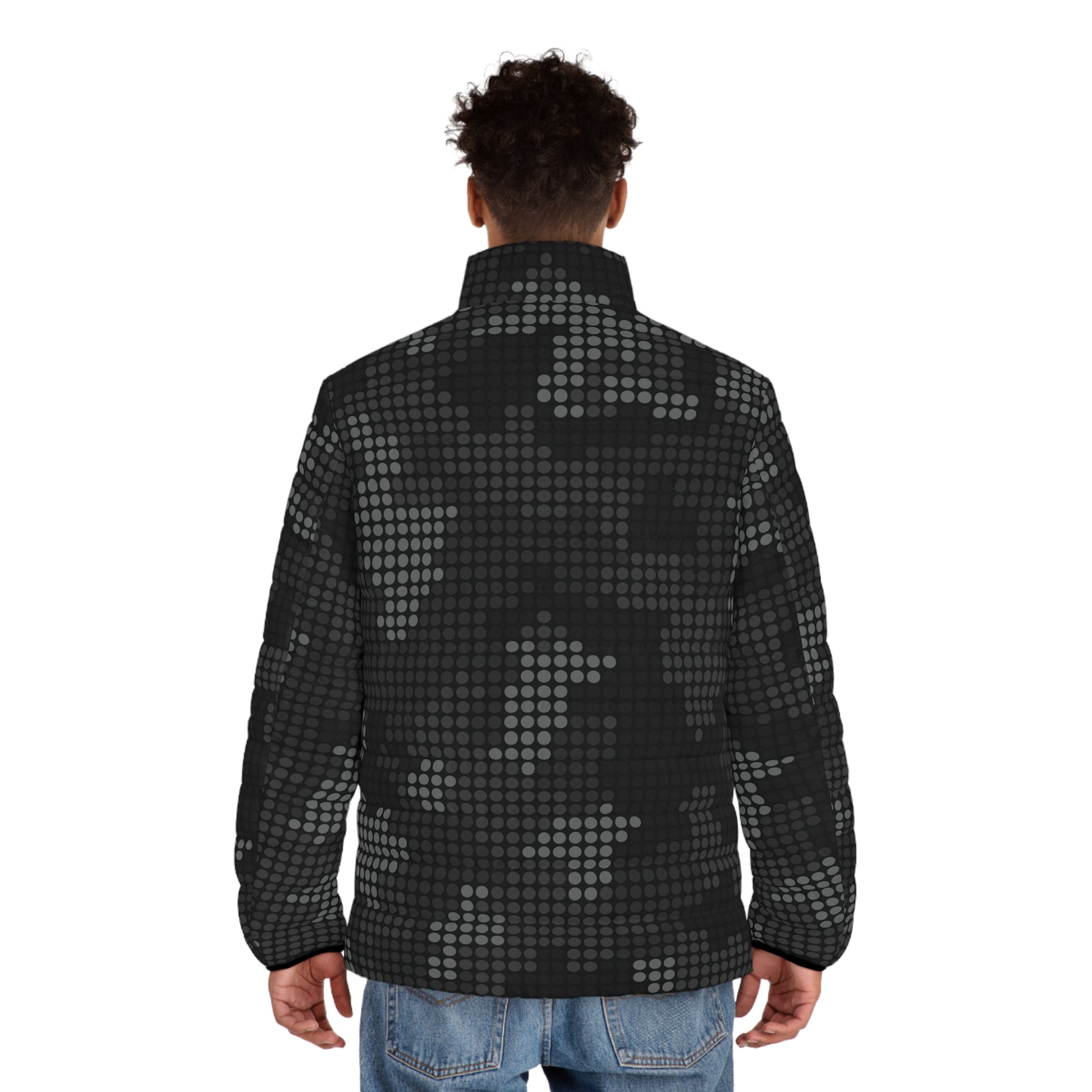 Black Camo Puffer Jacket For Men | Stylish Pixel Camouflage Camo Colors