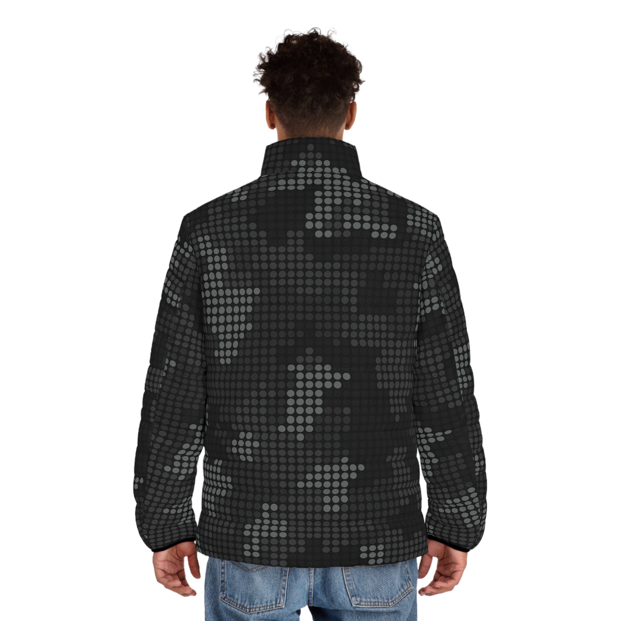 Black Camo Puffer Jacket For Men | Stylish Pixel Camouflage Camo Colors