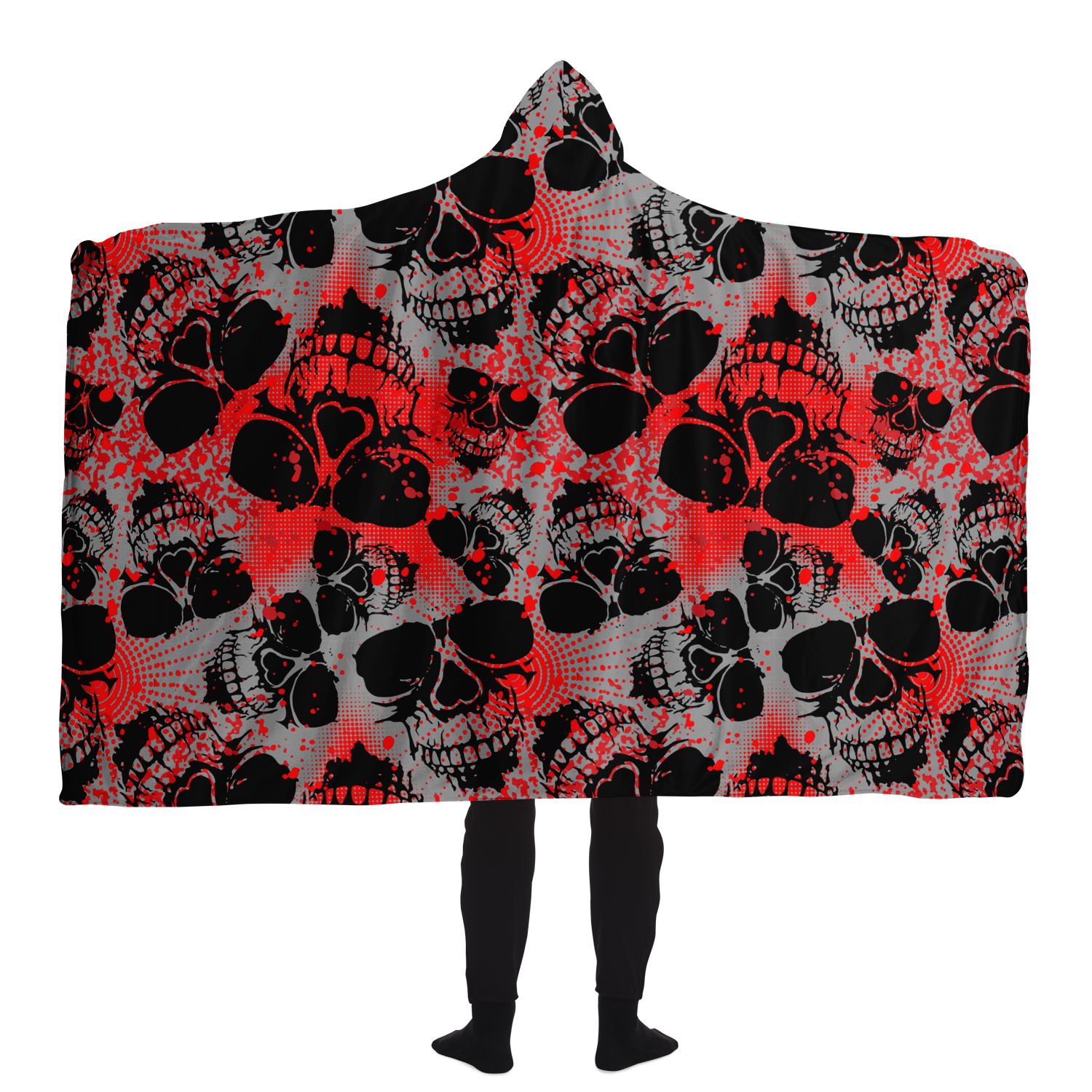 Blanket Hoodie | Red Skulls Camo Print | Microfleece Lining | Camo Colors