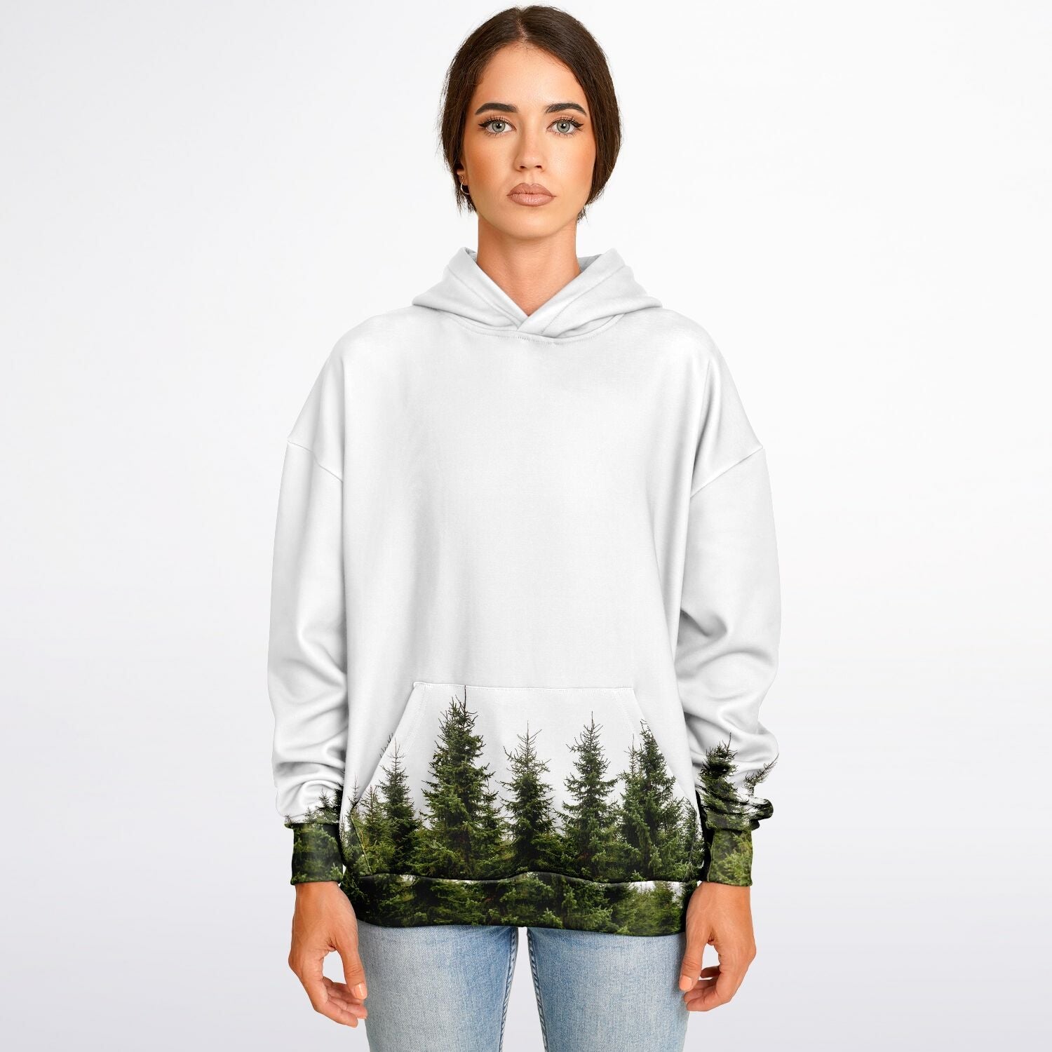 Heavyweight Oversized Hoodie | Pine Trees on a White Background | Camo Colors