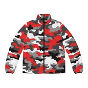 Camo Puffer Jacket For Men | Mixed Red, Gray, Black & White Camo Colors