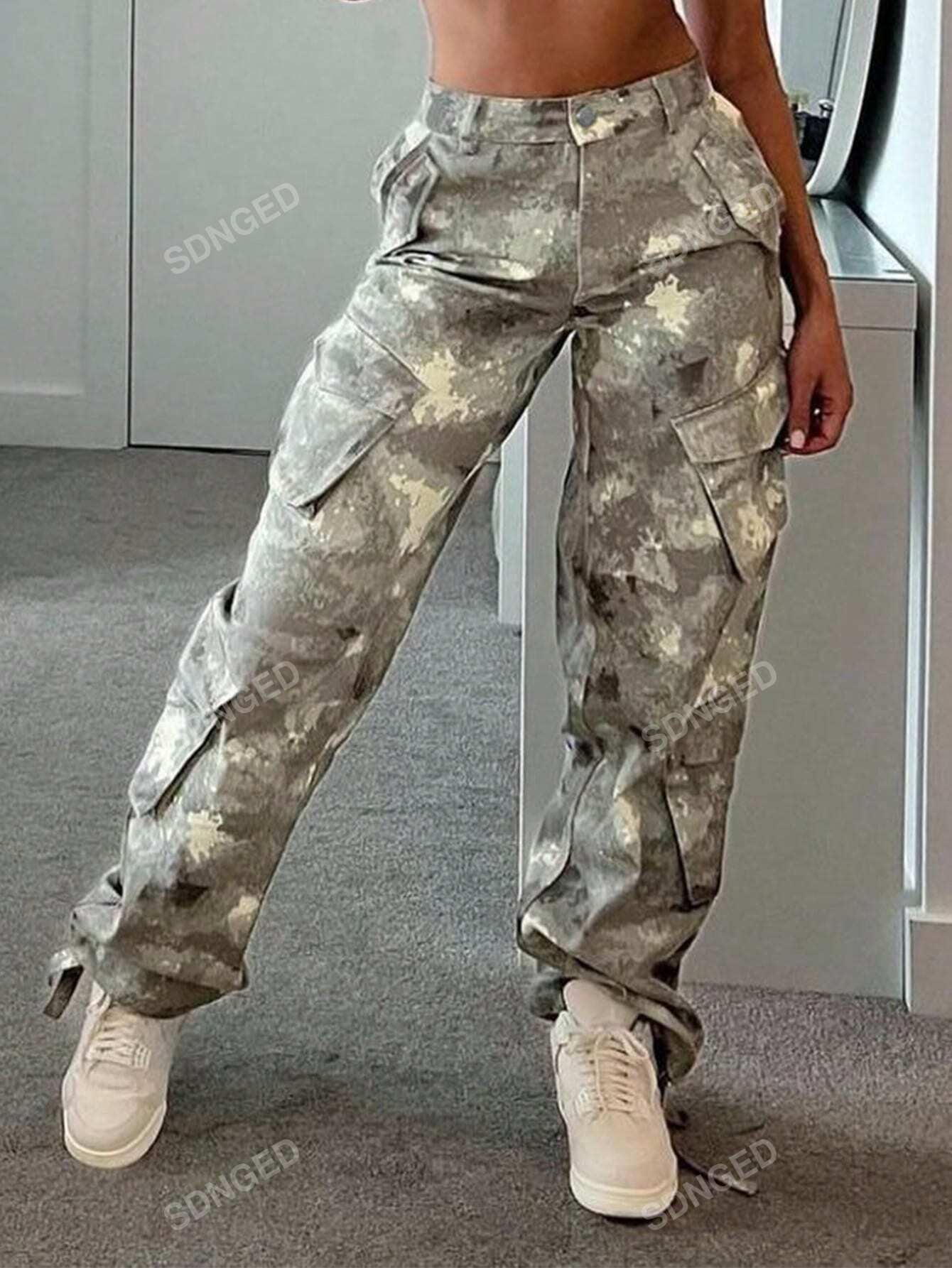 Women's Camouflage Printed Multi-Pocket Cargo Pants Camo Colors