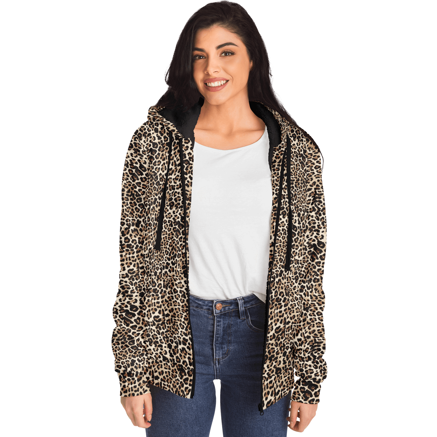 Microfleece Zip Hoodie | Classic Brown Leopard Print Camo Colors