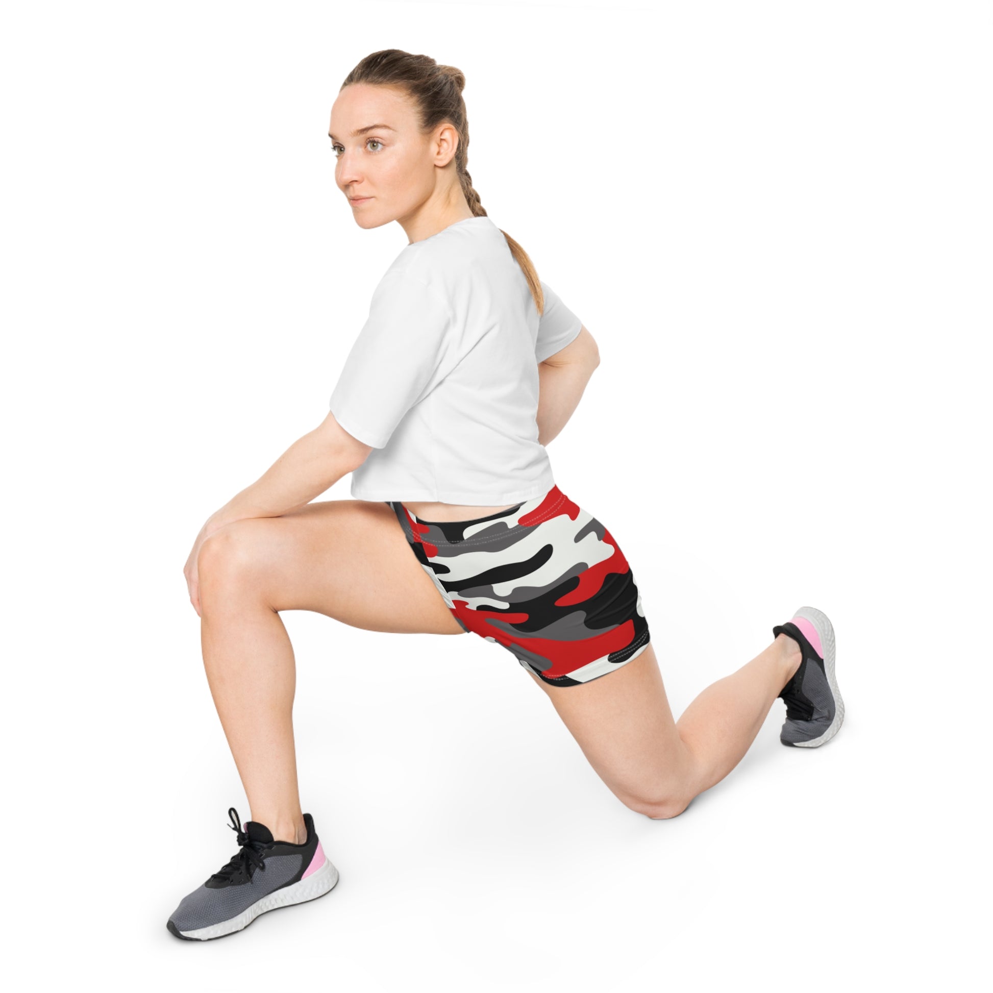 Women's Camo Shorts | Tight Fit | Red, Black, and White style Camo Colors