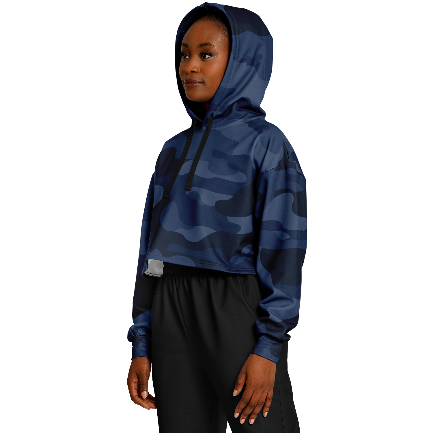 Cropped Hoodie For Women | Deep Blue Camouflage Camo Colors