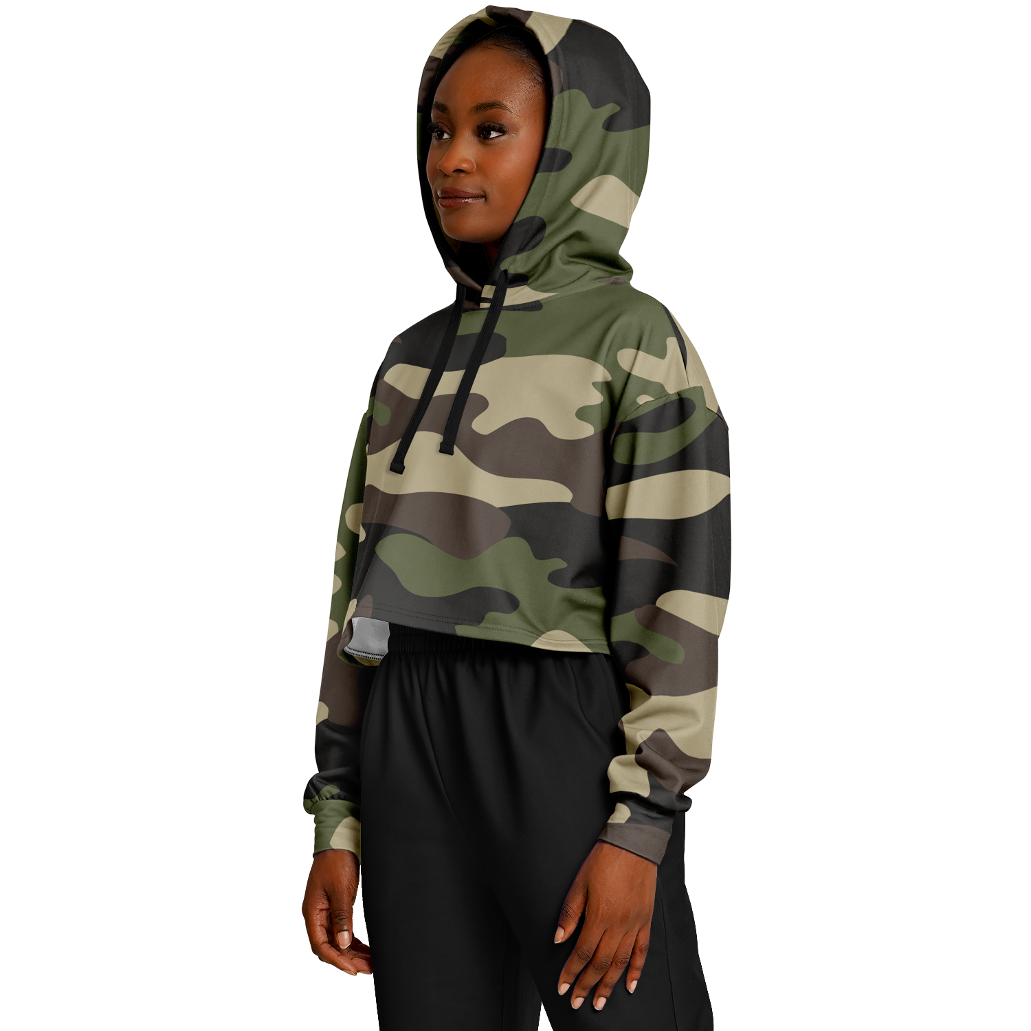 Cropped Hoodie For Women | Classic Green Camo Camo Colors