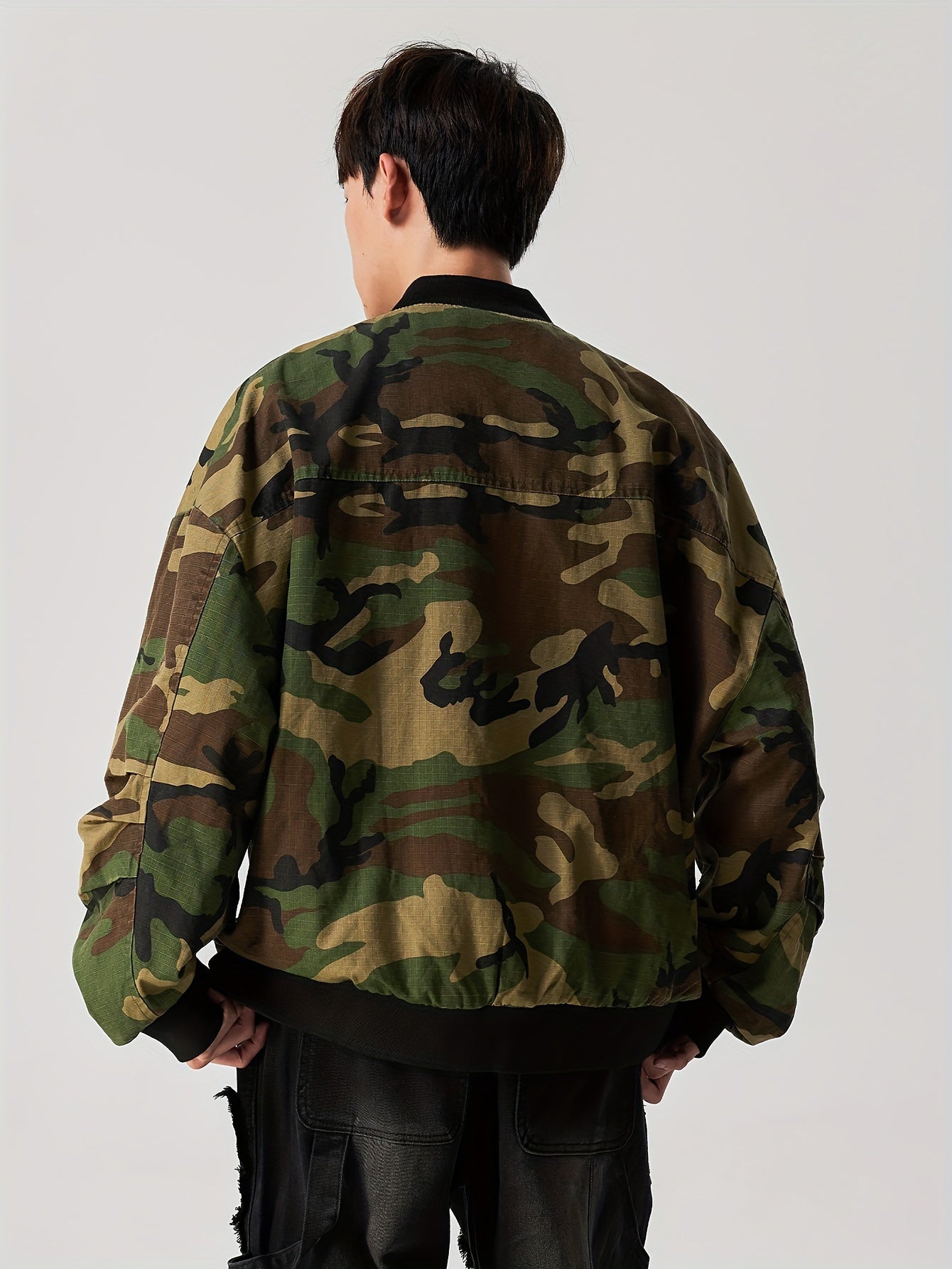 Casual Camo Print Bomber Jacket for Women, Zip-Up Outerwear Camo Colors
