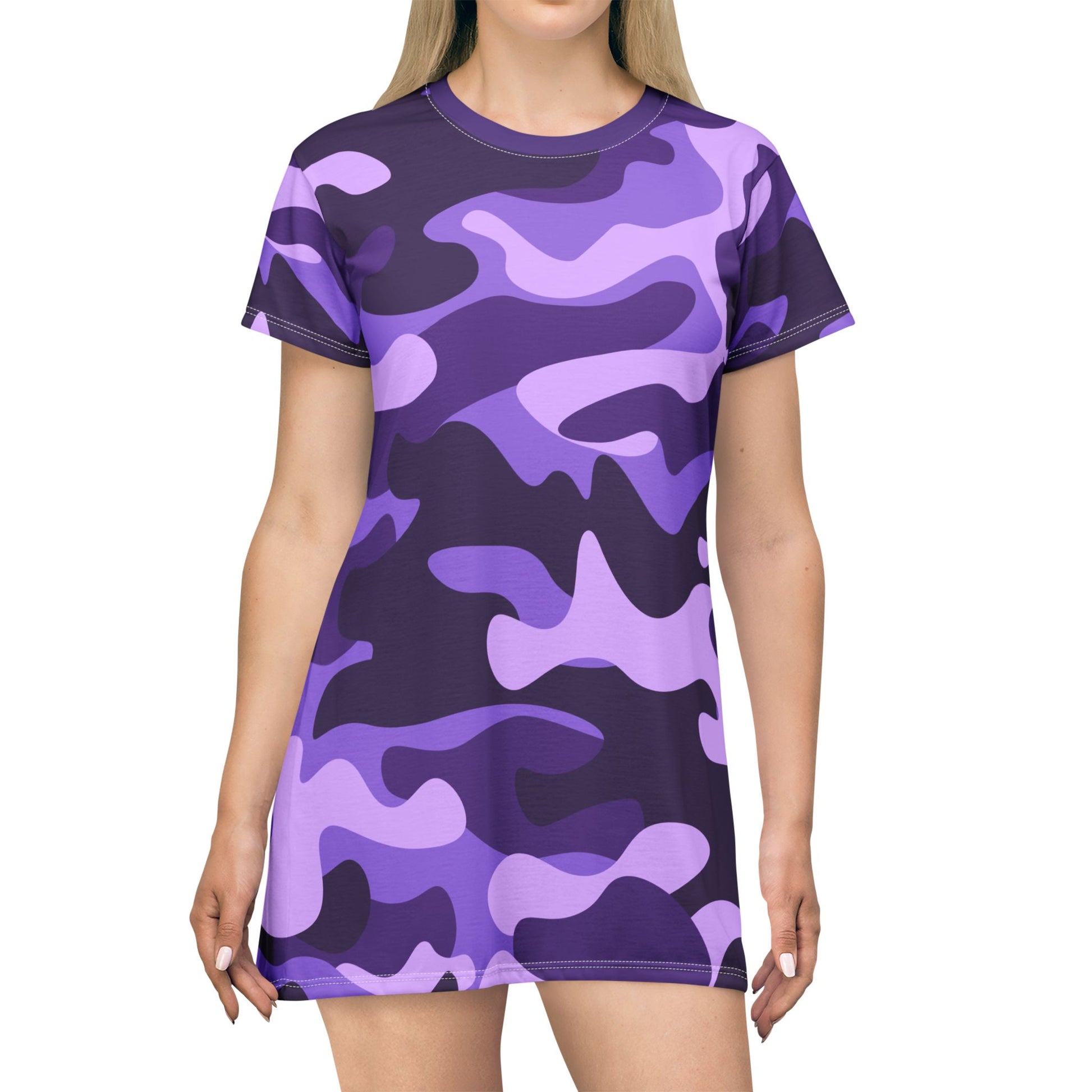 Camo T-Shirt Dress | Purple, Blue, and Mauve Camouflage Camo Colors