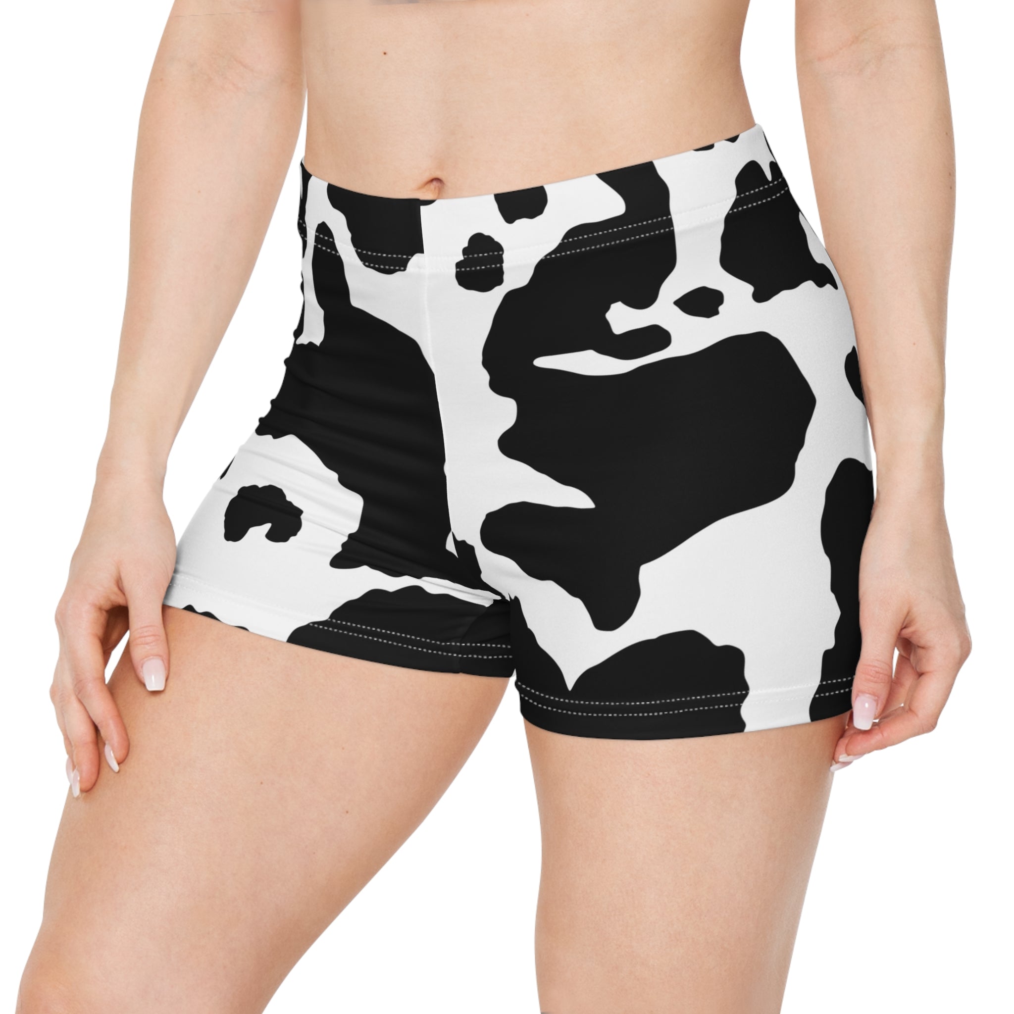 Women's Camo Shorts | Tight Fit | Black & White Cow Print Camo Colors
