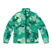 Cyan Green Camo Puffer Jacket For Men | Military Camouflage Camo Colors