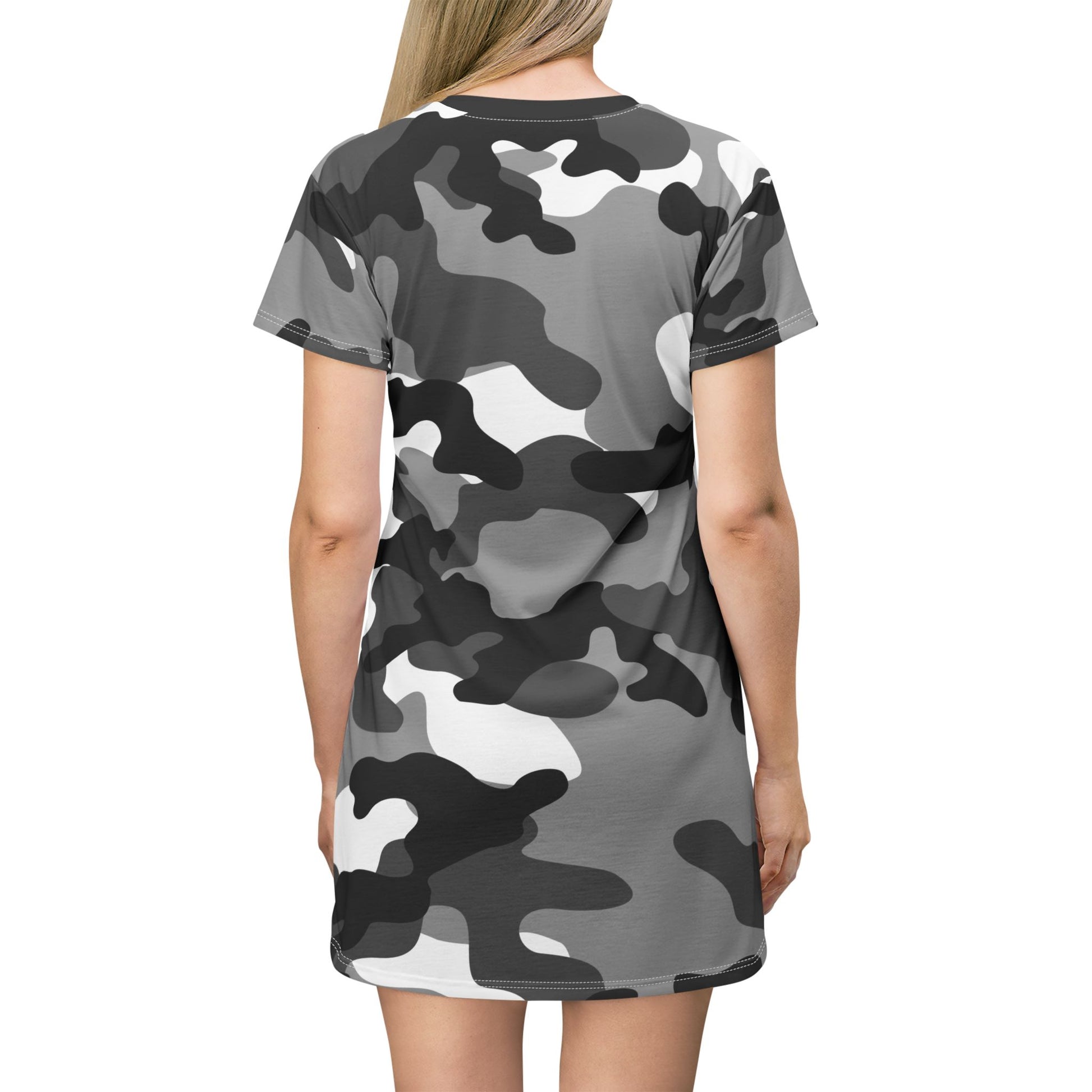 Camo T-Shirt Dress | Gray, Black, and White Camouflage Camo Colors