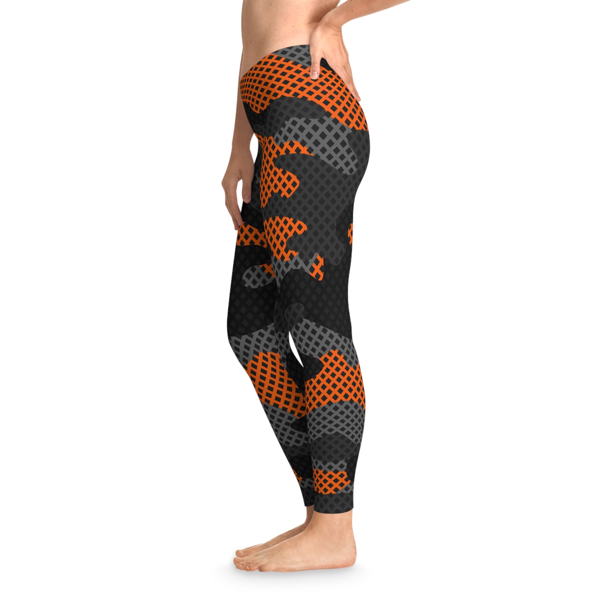 Black & Orange Camo Leggings For Women | Mid Waist Fit Camo Colors