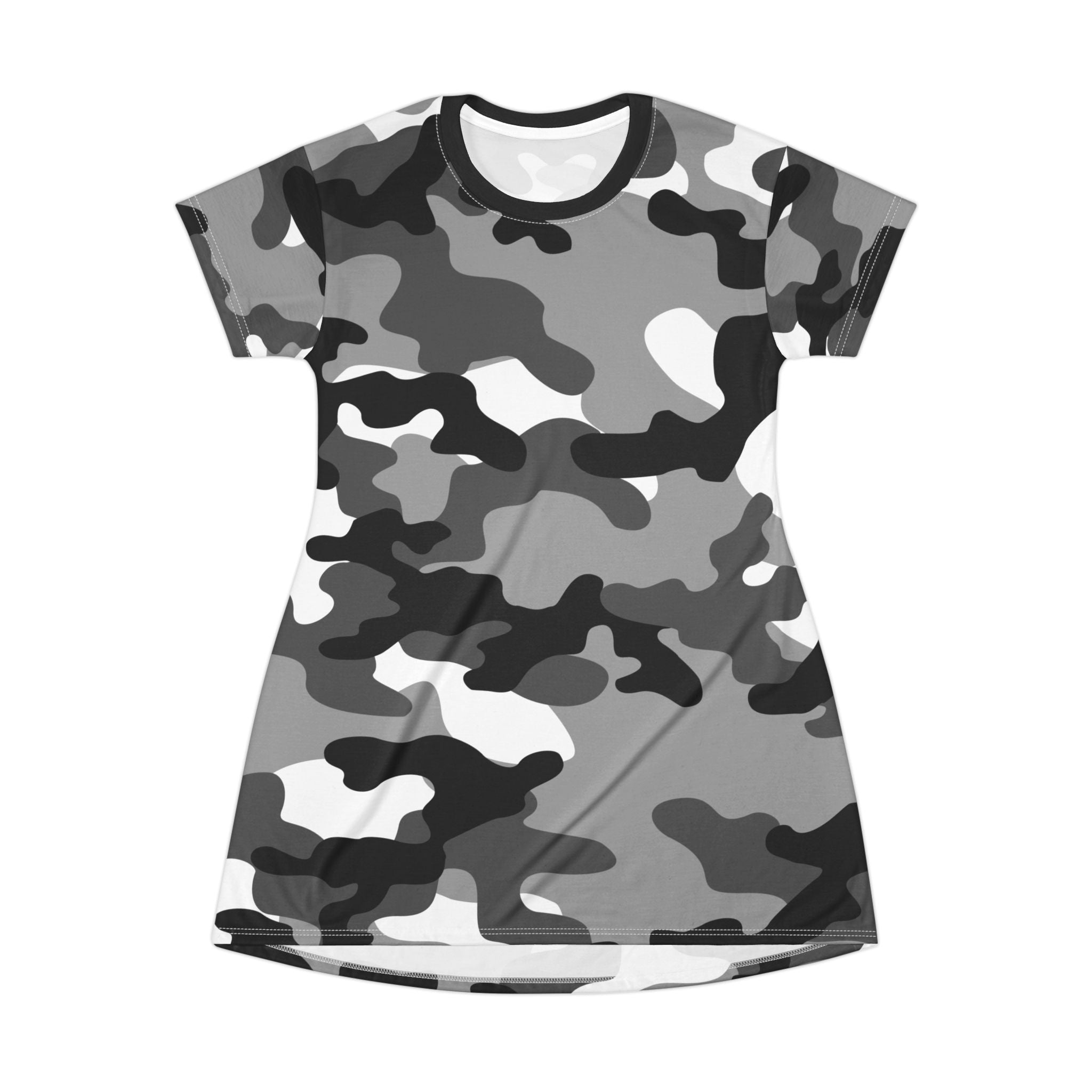 Camo T-Shirt Dress | Gray, Black, and White Camouflage Camo Colors