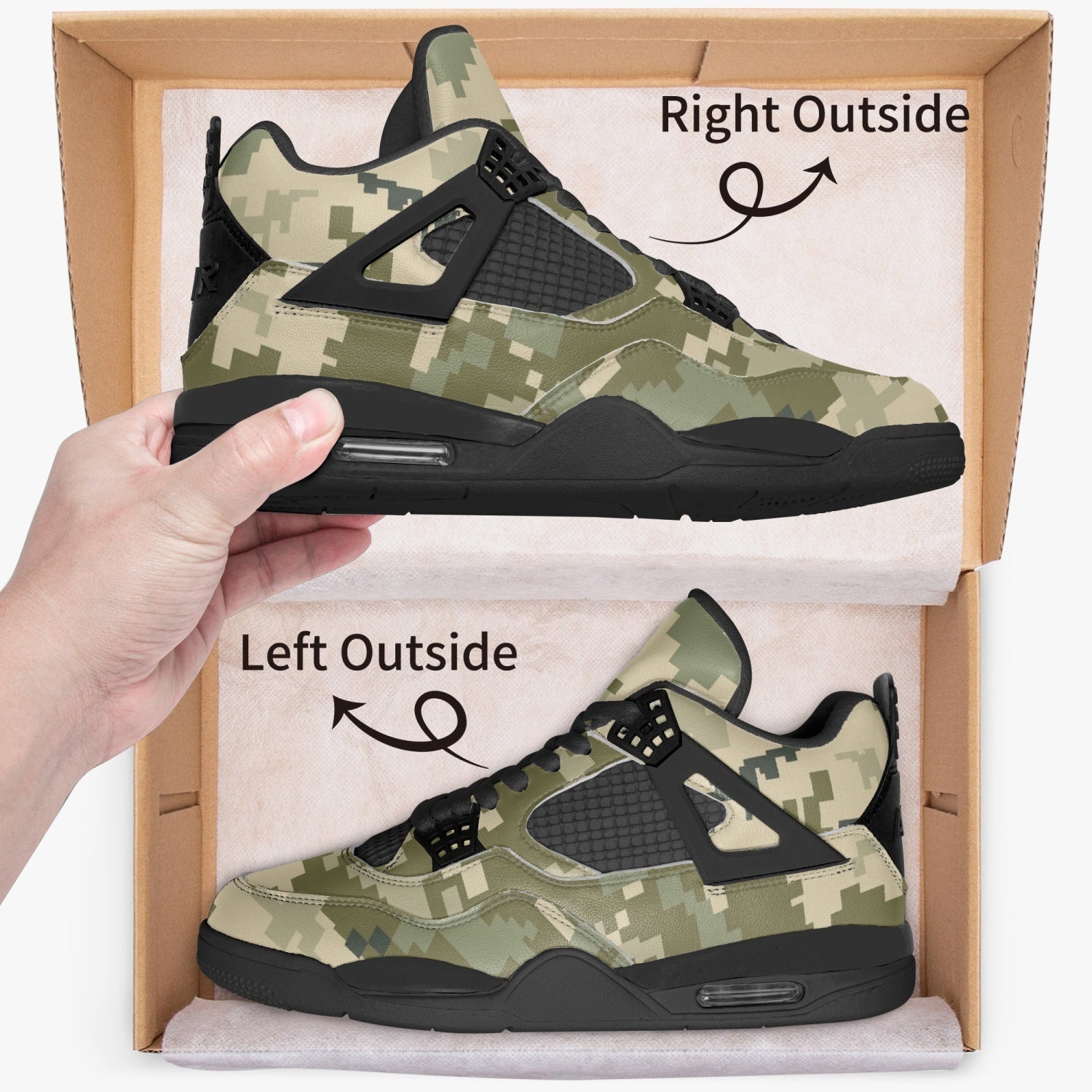 Camo Jordans AJ4 | Ukraine Green | Black Sole Camo Colors