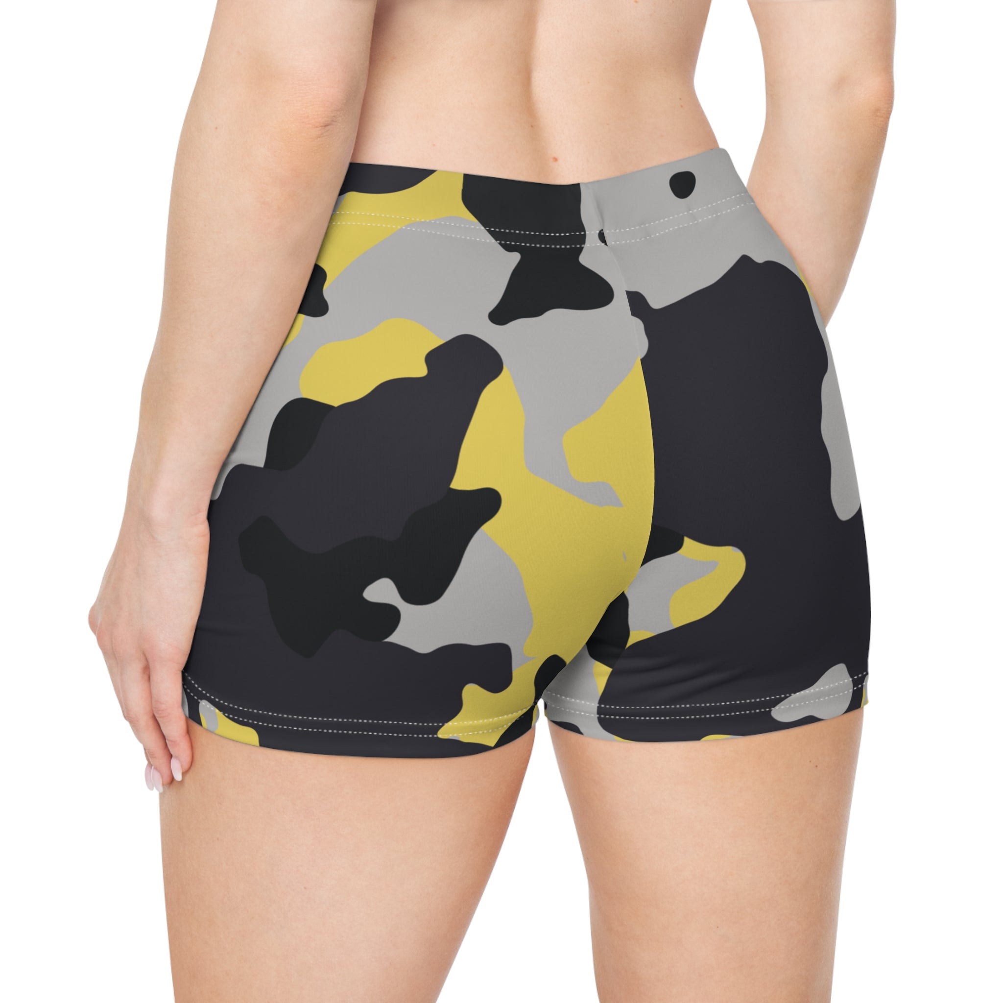 Women's Camo Shorts | Tight Fit | Yellow, Black, and Silver design Camo Colors