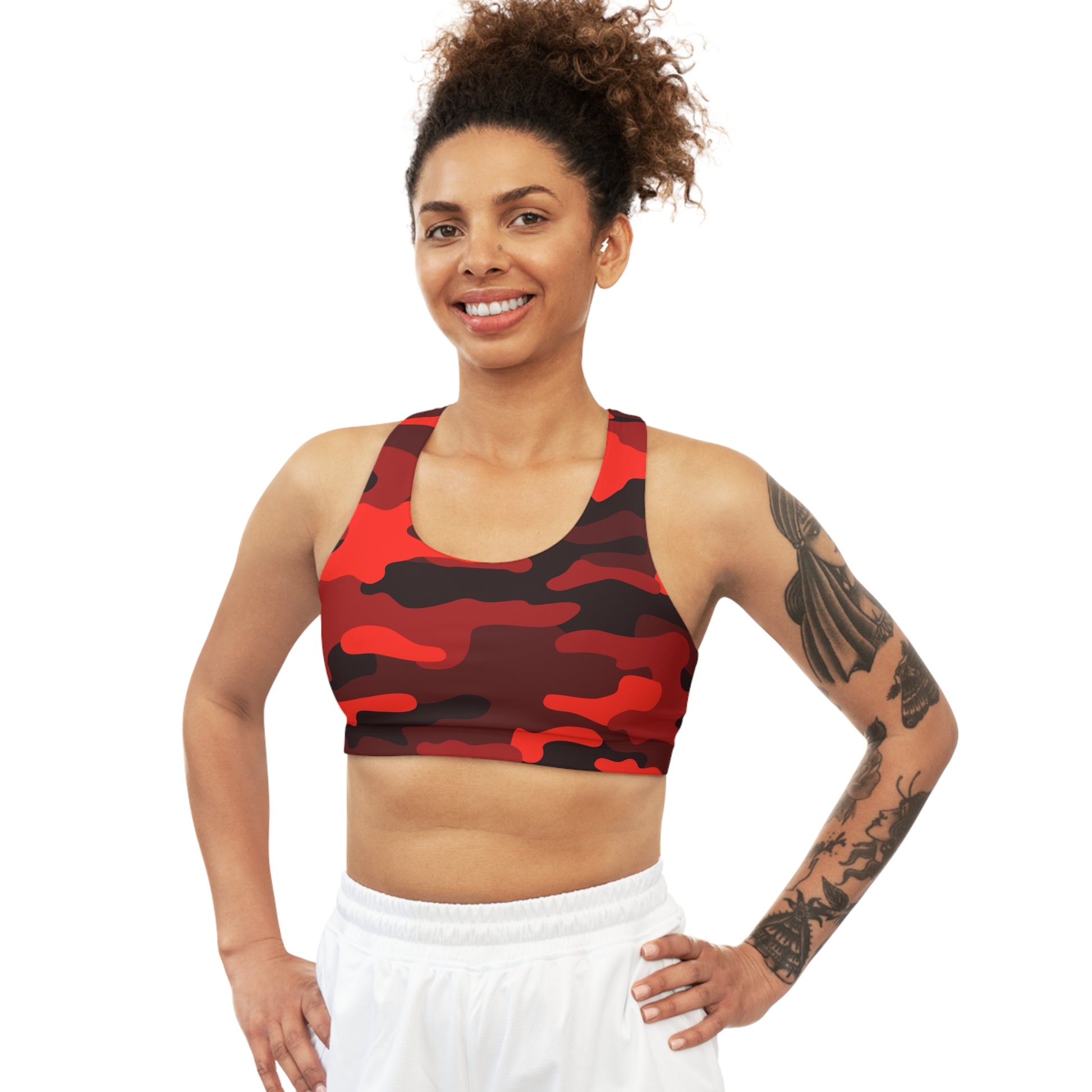 Camo Bra | Scarlet Red & Black Sports Camouflage Camo Colors