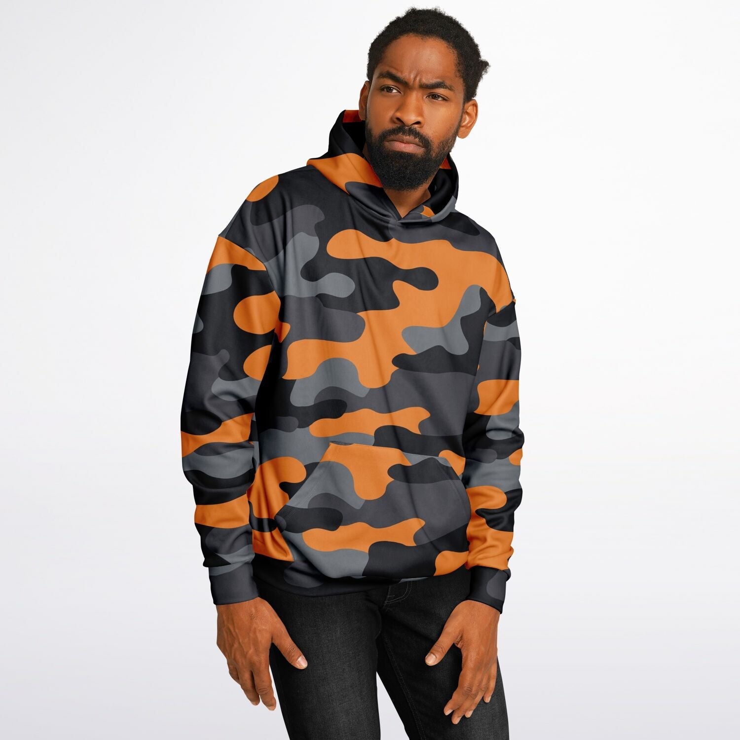 Oversized Camo Hoodie | Orange, Gray and Black | Camo Colors