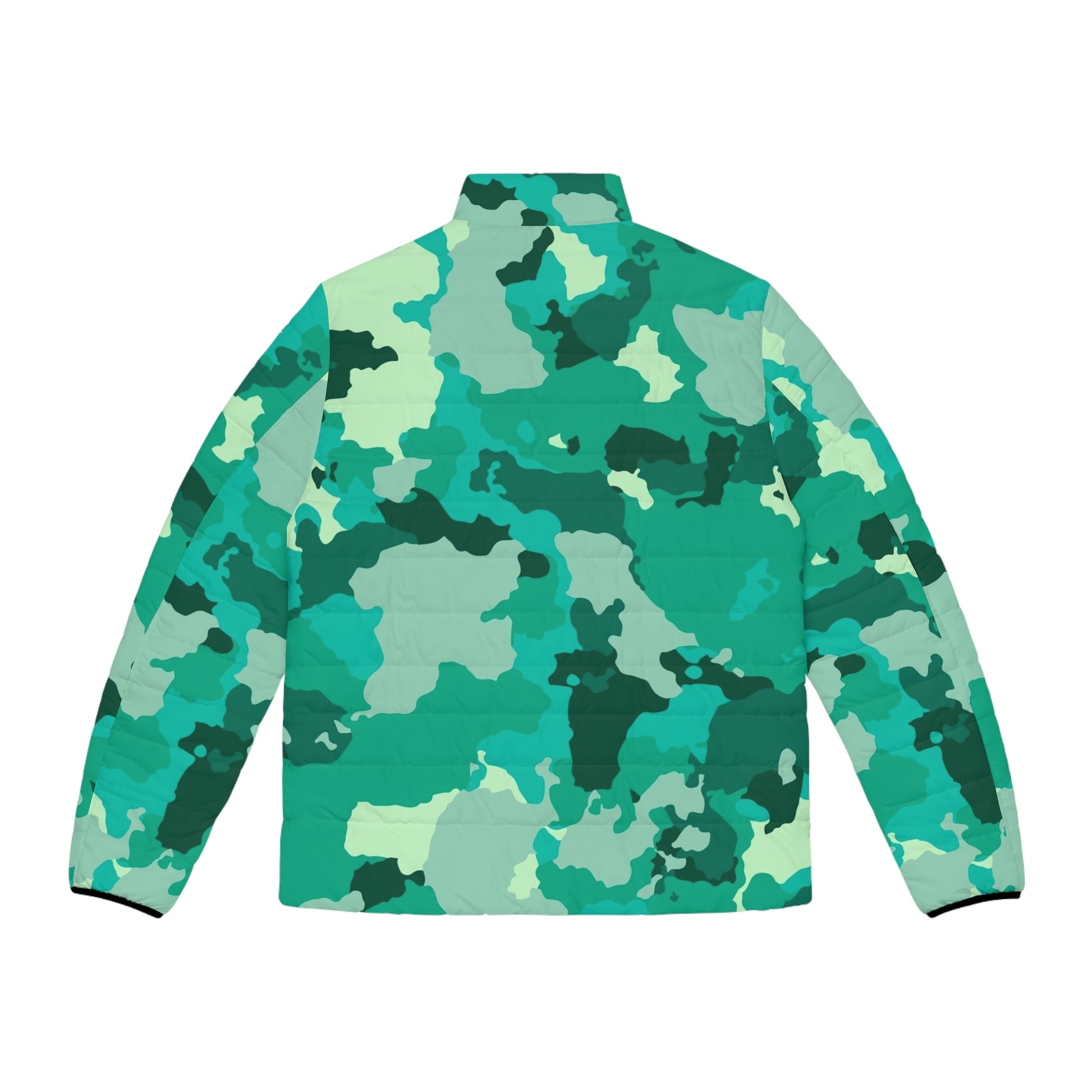 Cyan Green Camo Puffer Jacket For Men | Military Camouflage Camo Colors