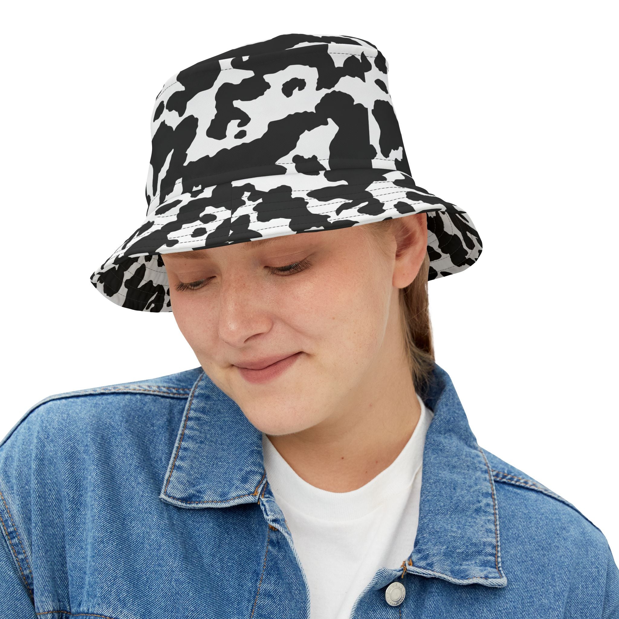 Camo Bucket Hat | Black & White Cow Camouflage Camo Colors