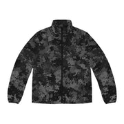 Gray Camo Puffer Jacket For Men | Digital Monochrome Camo Colors