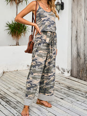 Women's Camo Print V-Neck Jumpsuit | Army Green Camo Colors