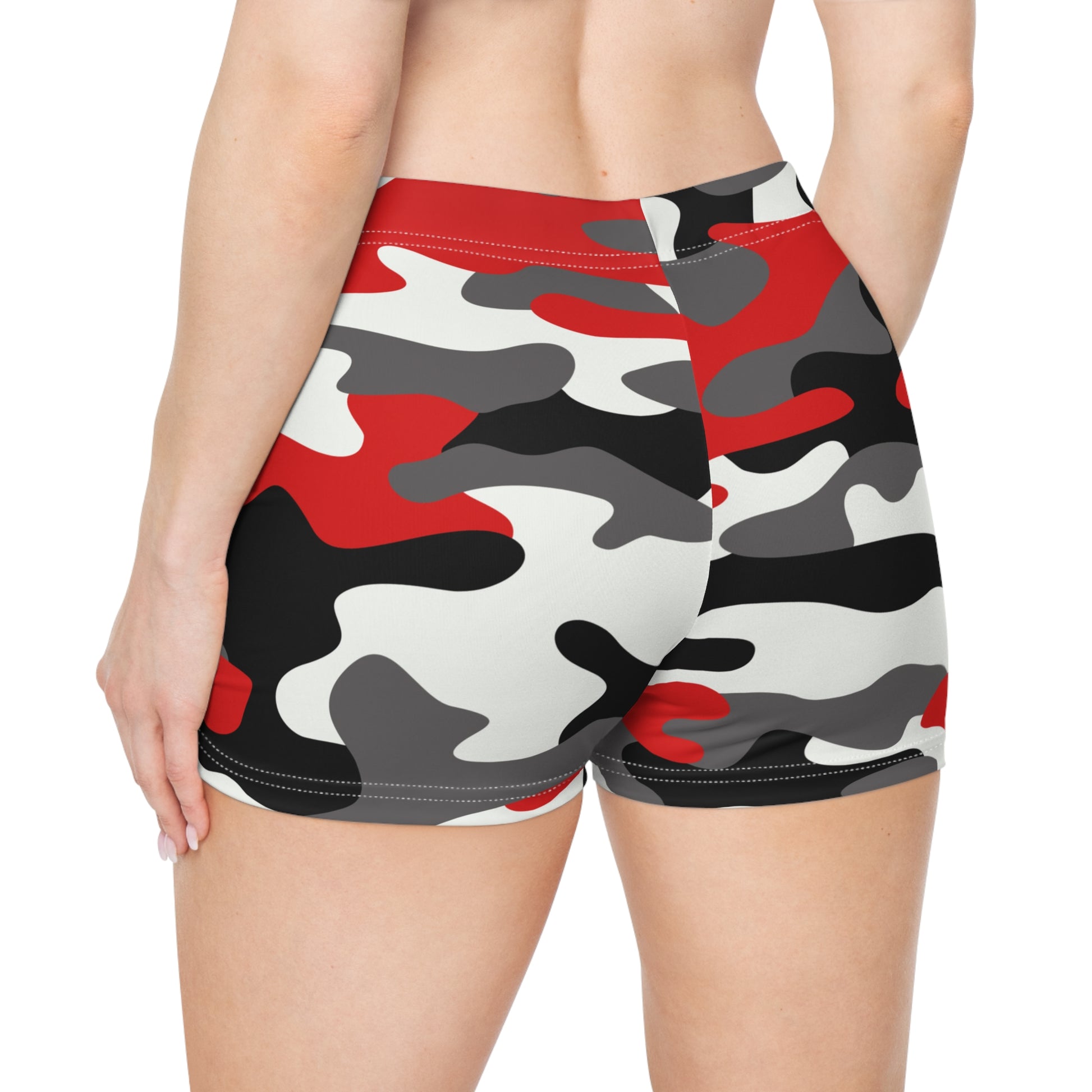 Women's Camo Shorts | Tight Fit | Red, Black, and White style Camo Colors