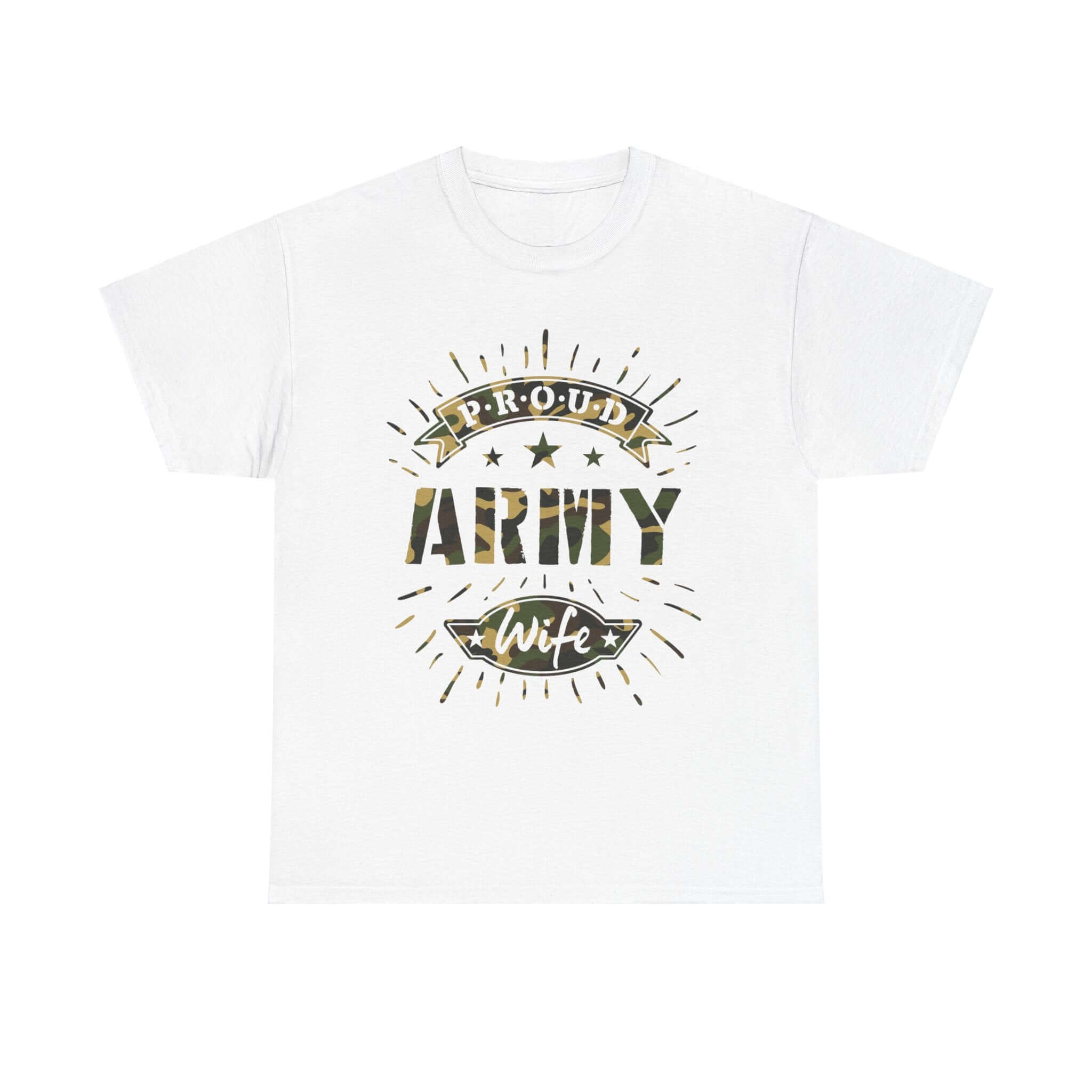 Proud Army Wife White T-Shirt | 2025 Heavy Cotton Tee Camo Colors