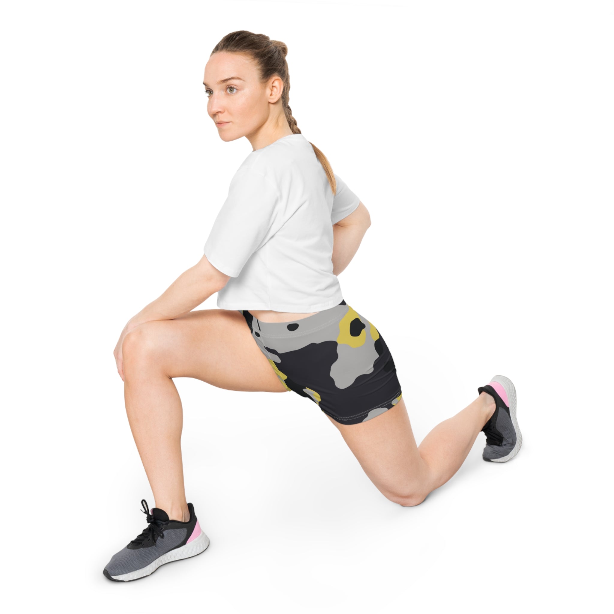 Women's Camo Shorts | Tight Fit | Yellow, Black, and Silver design Camo Colors