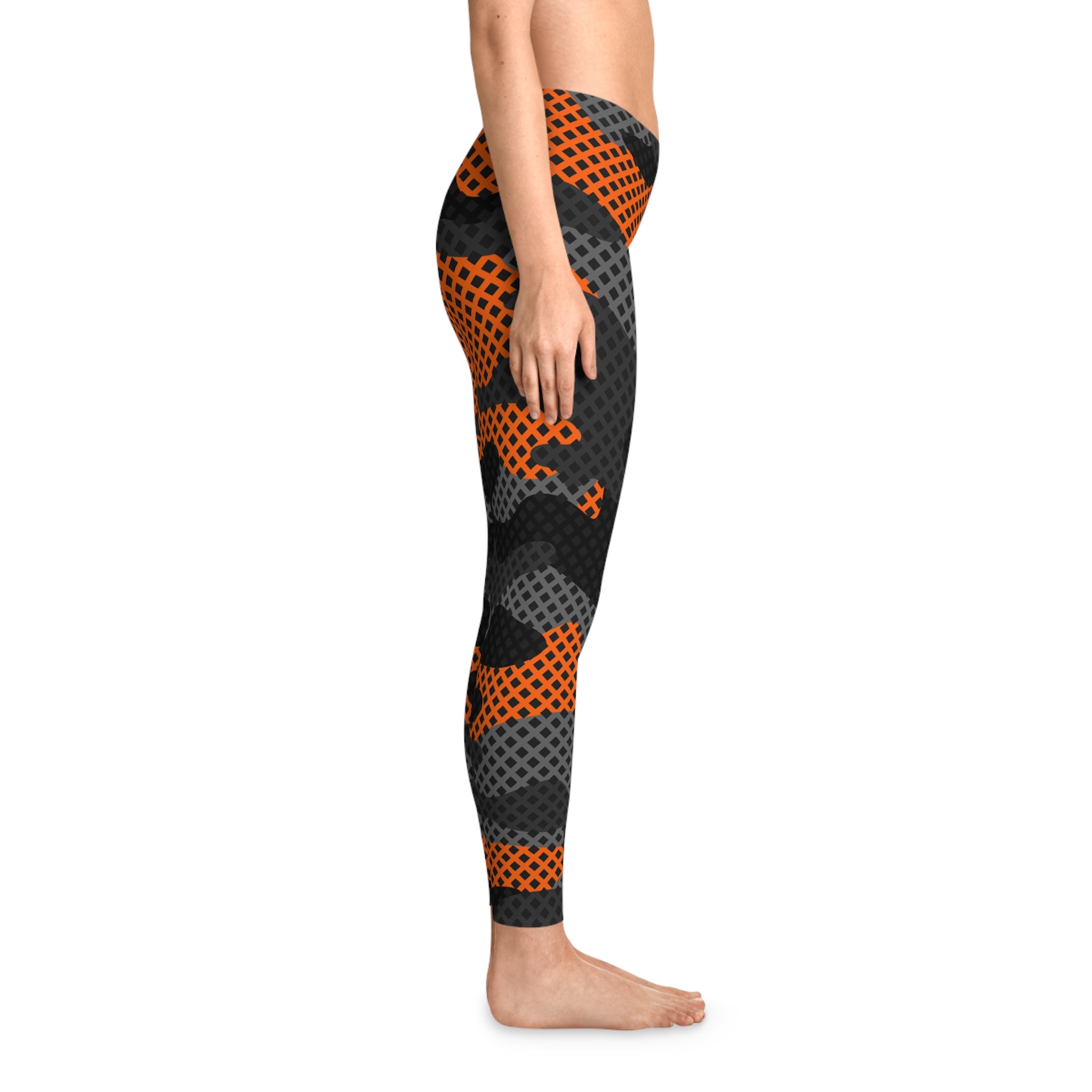 Black & Orange Camo Leggings For Women | Mid Waist Fit Camo Colors
