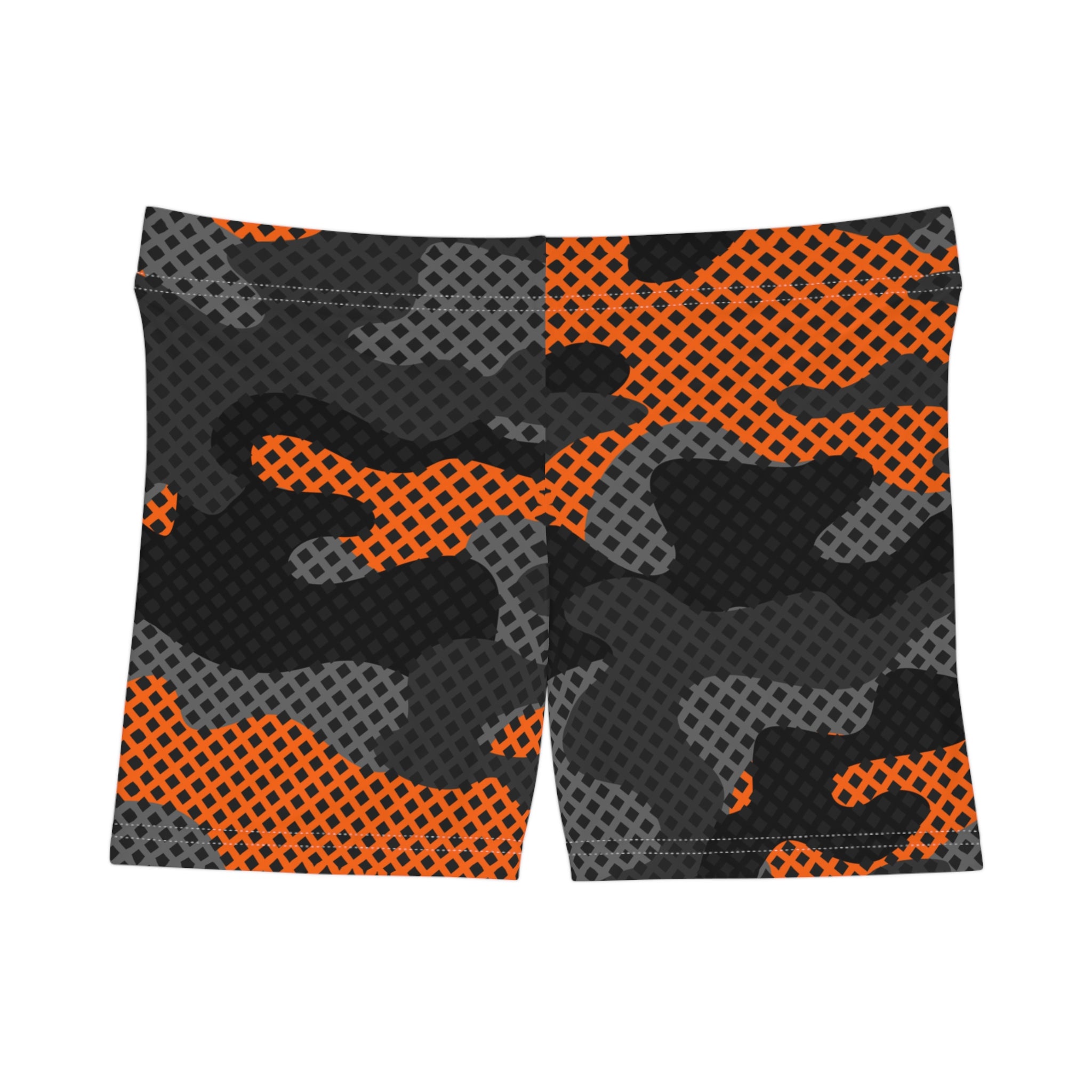 Women's Camo Shorts | Tight Fit | Black and Orange Pixel Camo Colors