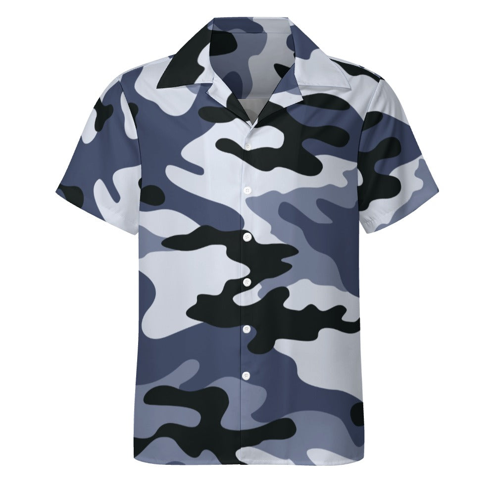 Light Blue Camo Shirt For Men | Cuban Collar Design | Camo Colors