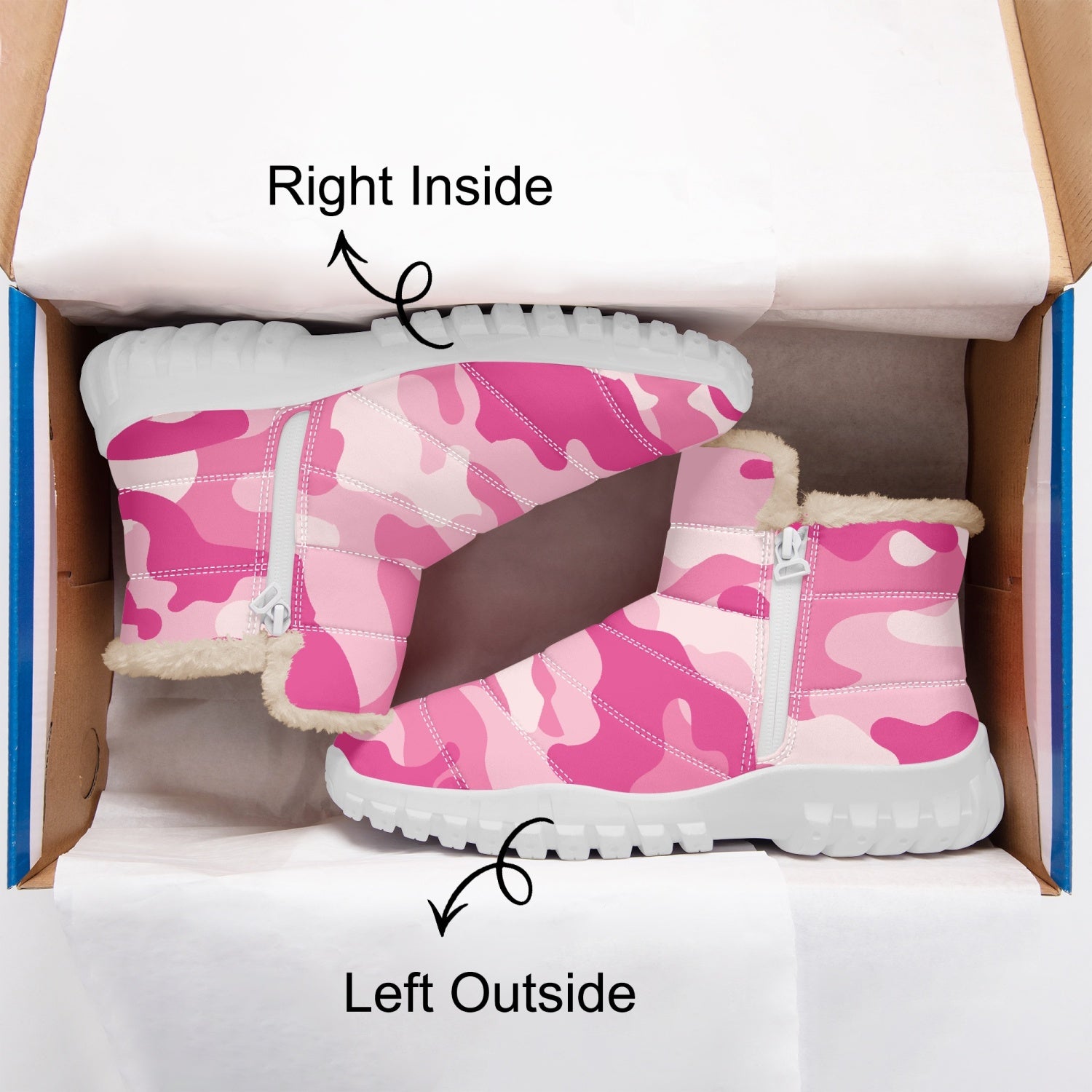 Camo Boots | Cotton-pad Fur Zipper Up | Lavender Pink Camo Colors