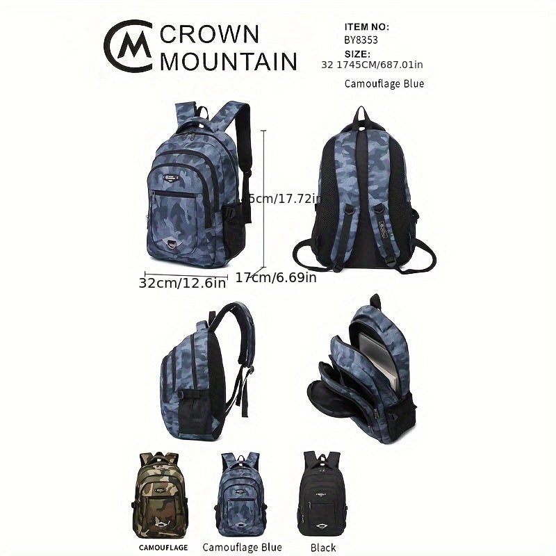CROWN MOUNTAIN Large Capacity Backpack | Green / Blue Camo Colors