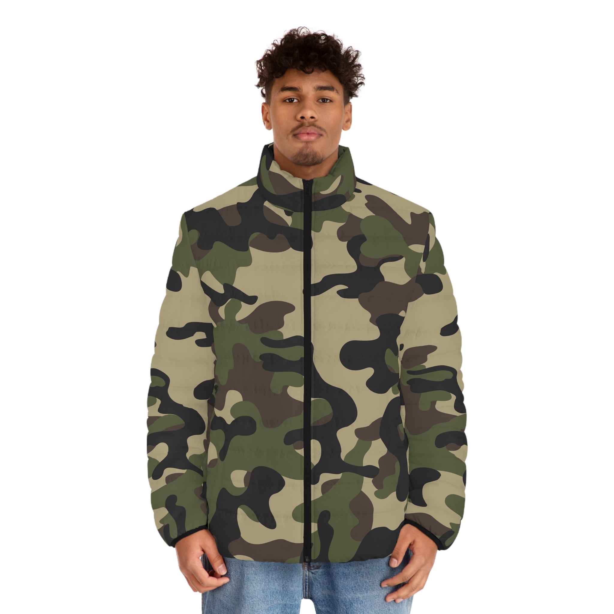 Brown Camo Puffer Jacket | Classic Military Camouflage Style Camo Colors