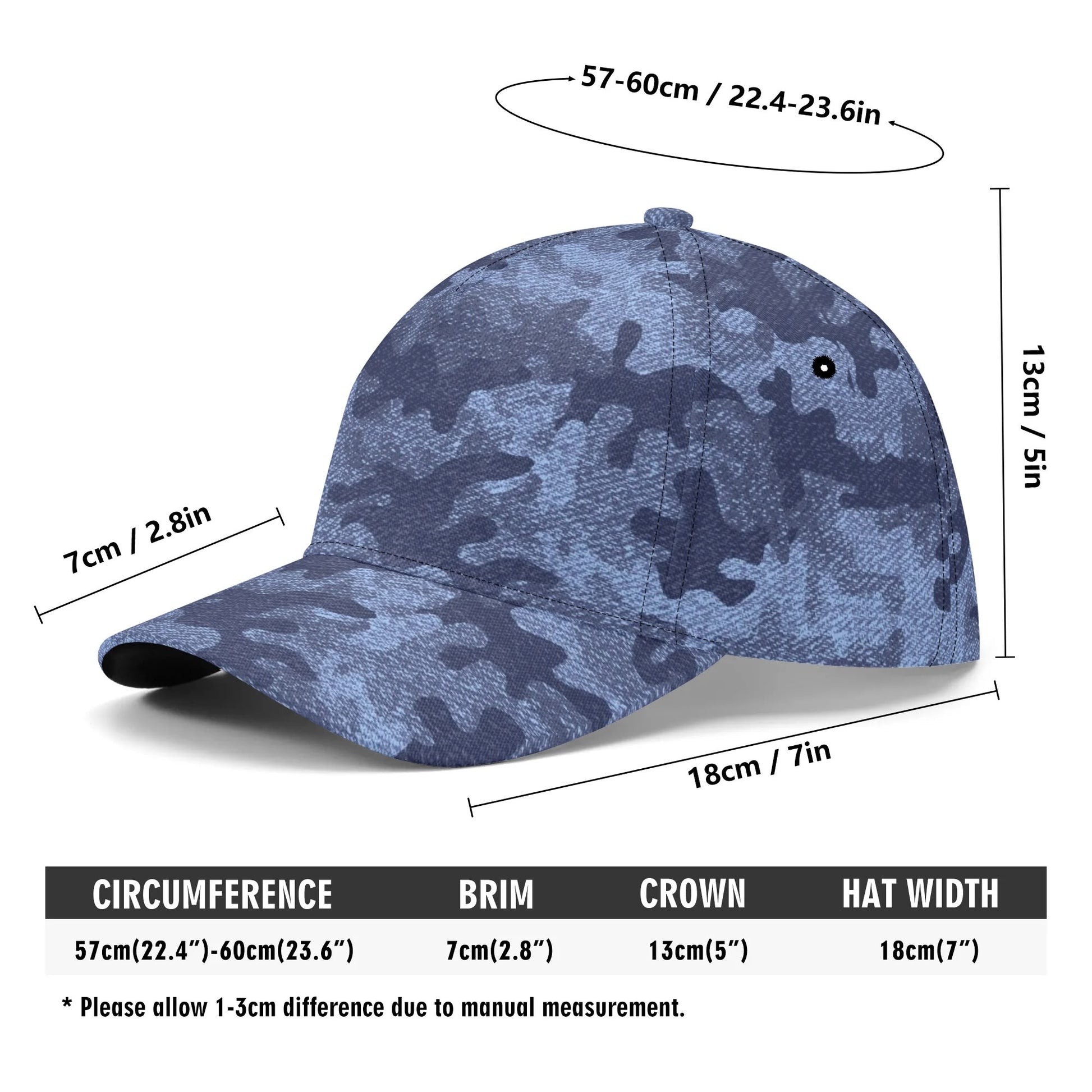 Camo Baseball Cap | Denim Blue Camouflage Style Camo Colors