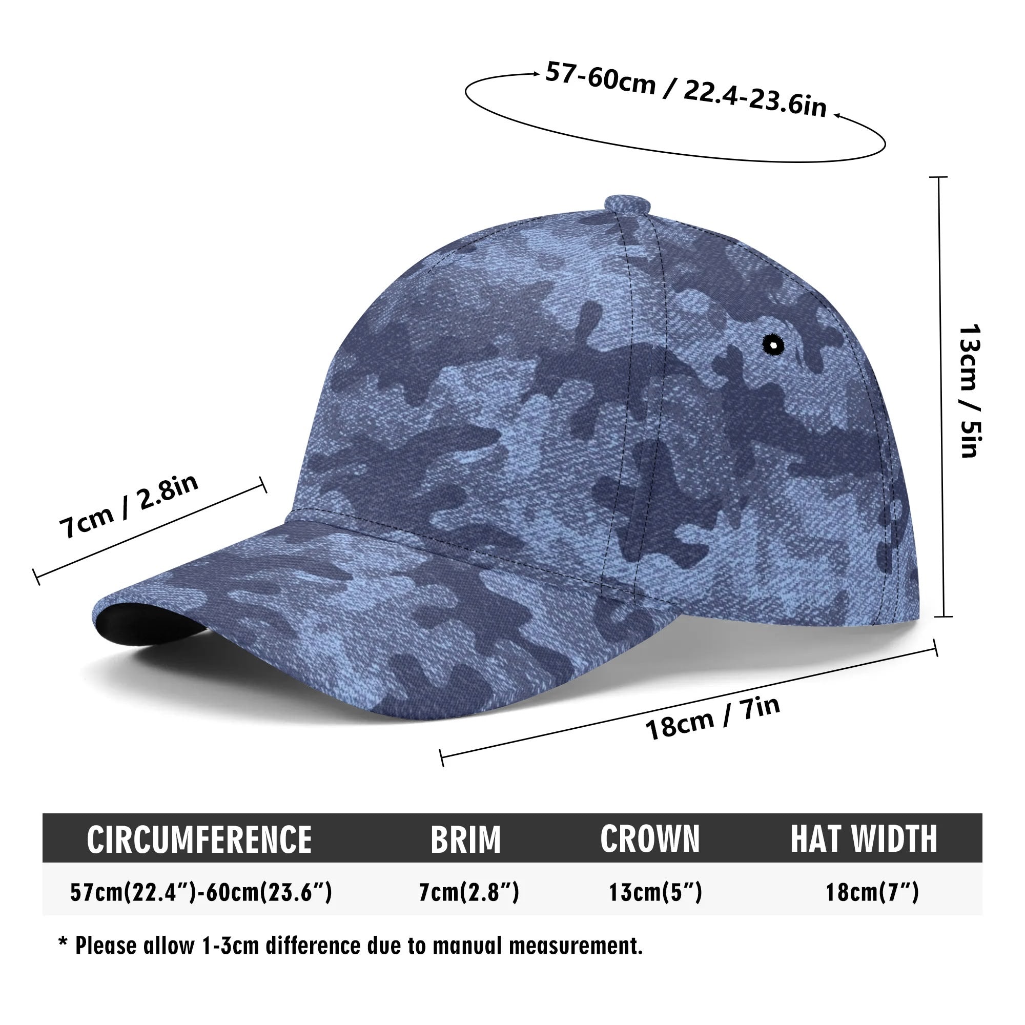Camo Baseball Cap | Denim Blue Camouflage Style Camo Colors