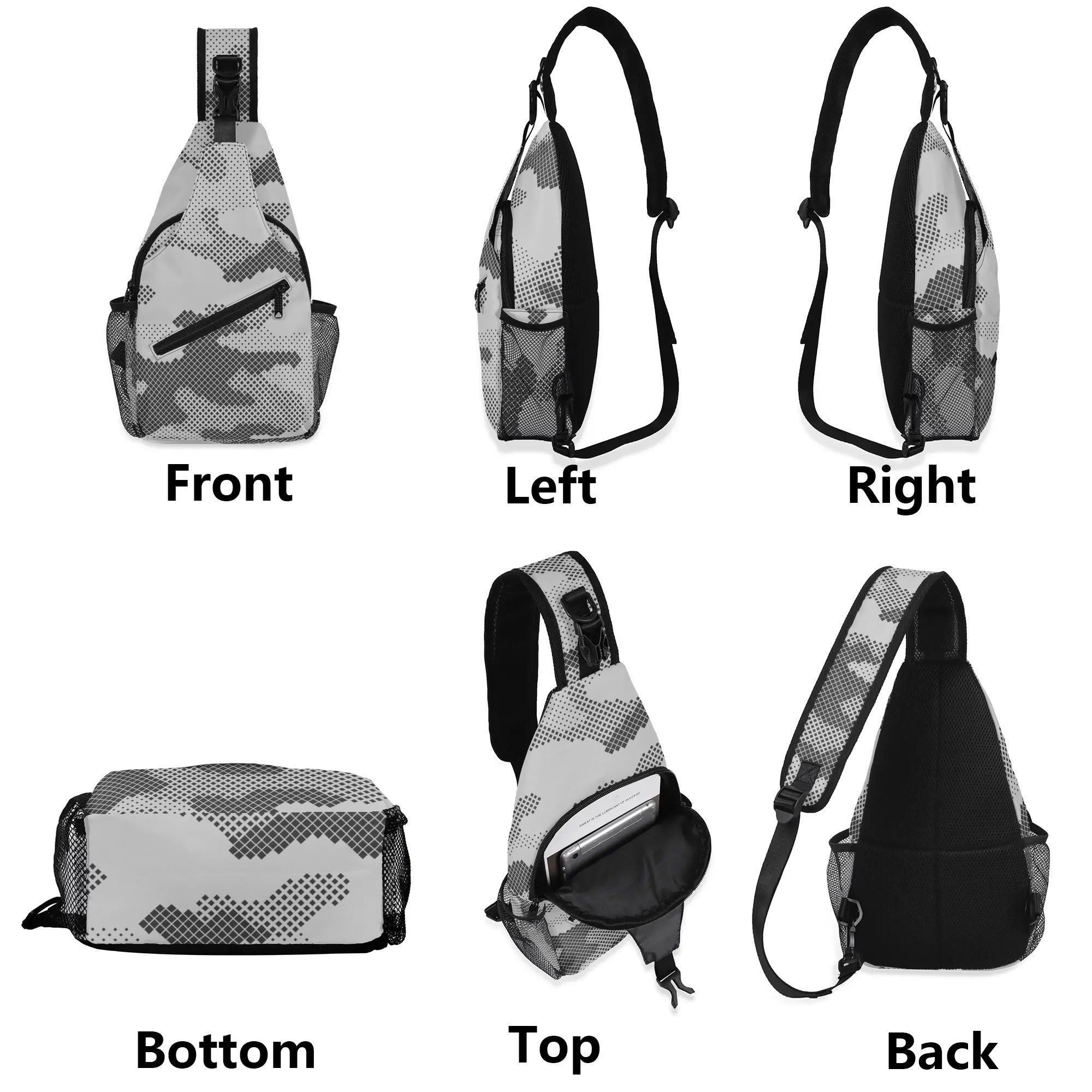 Camo Bag | Gray Digital Camouflage | Chest Crossbody Style Camo Colors