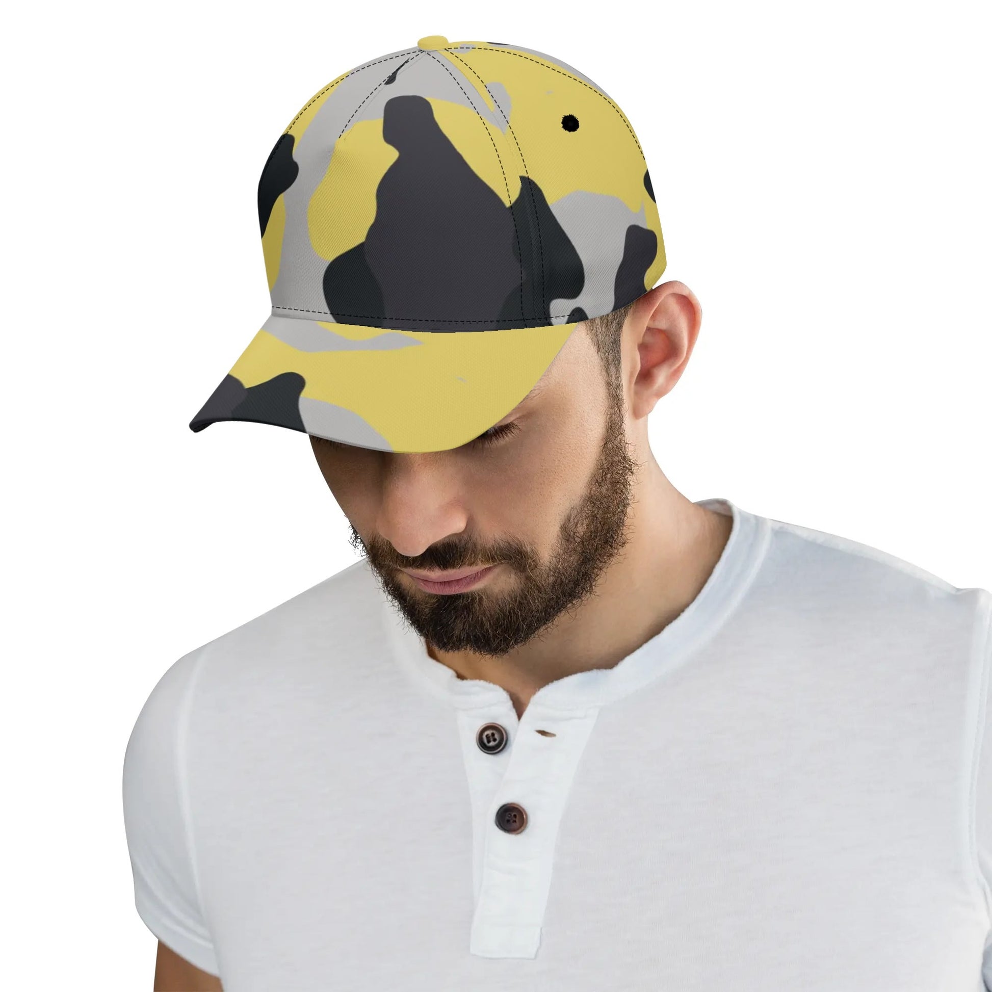 Camo Baseball Cap | Yellow, Black, and Silver Camouflage Style Camo Colors