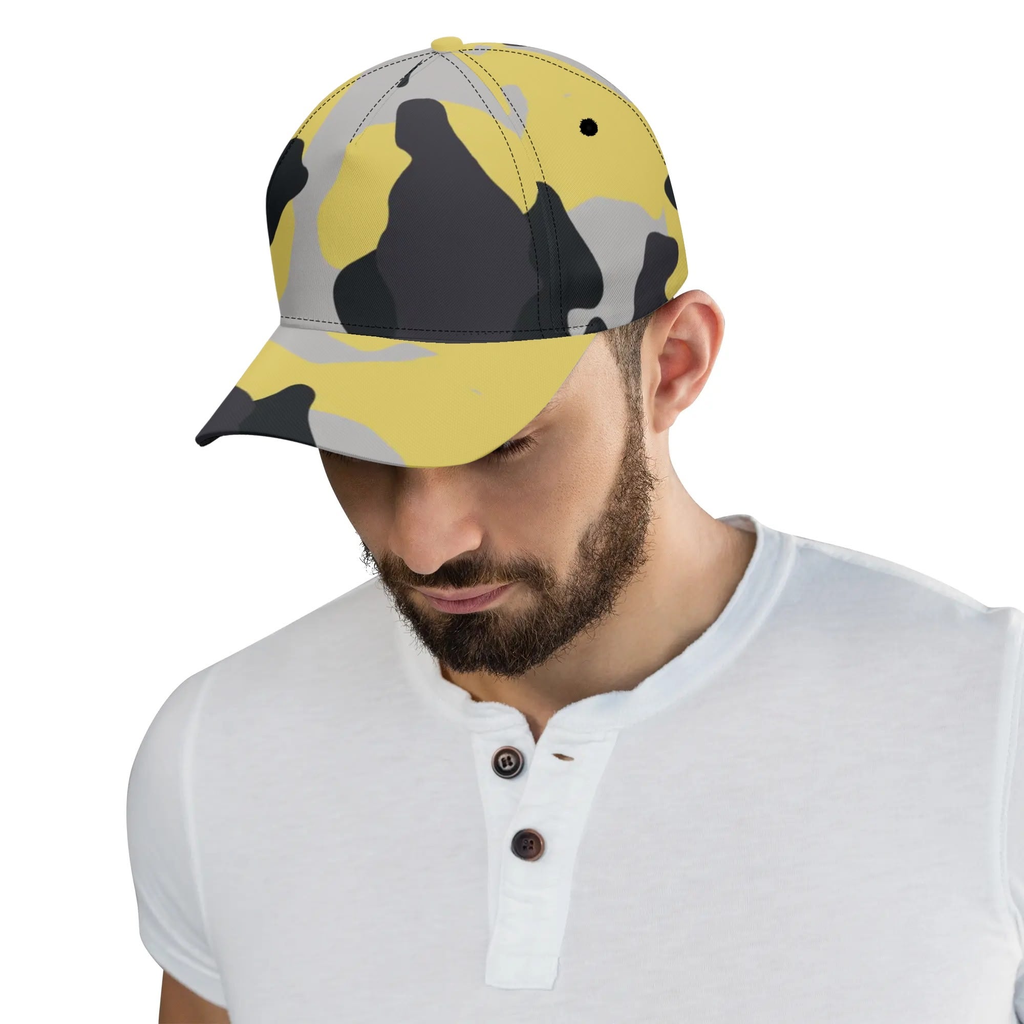 Camo Baseball Cap | Yellow, Black, and Silver Camouflage Style Camo Colors