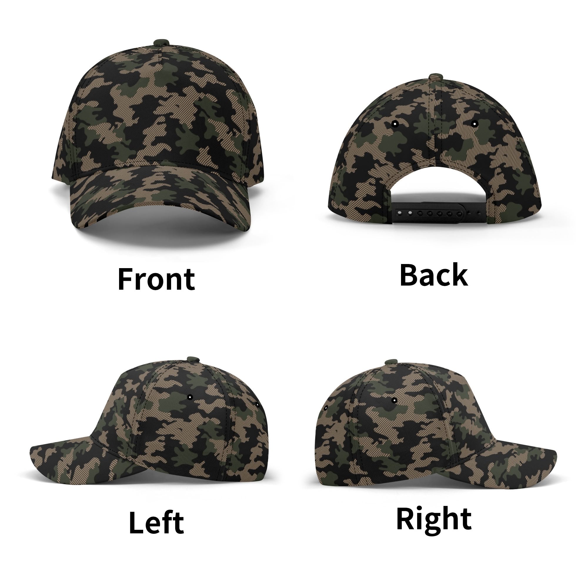 Military Green Baseball Cap | Dark Jungle & Black Camouflage Camo Colors