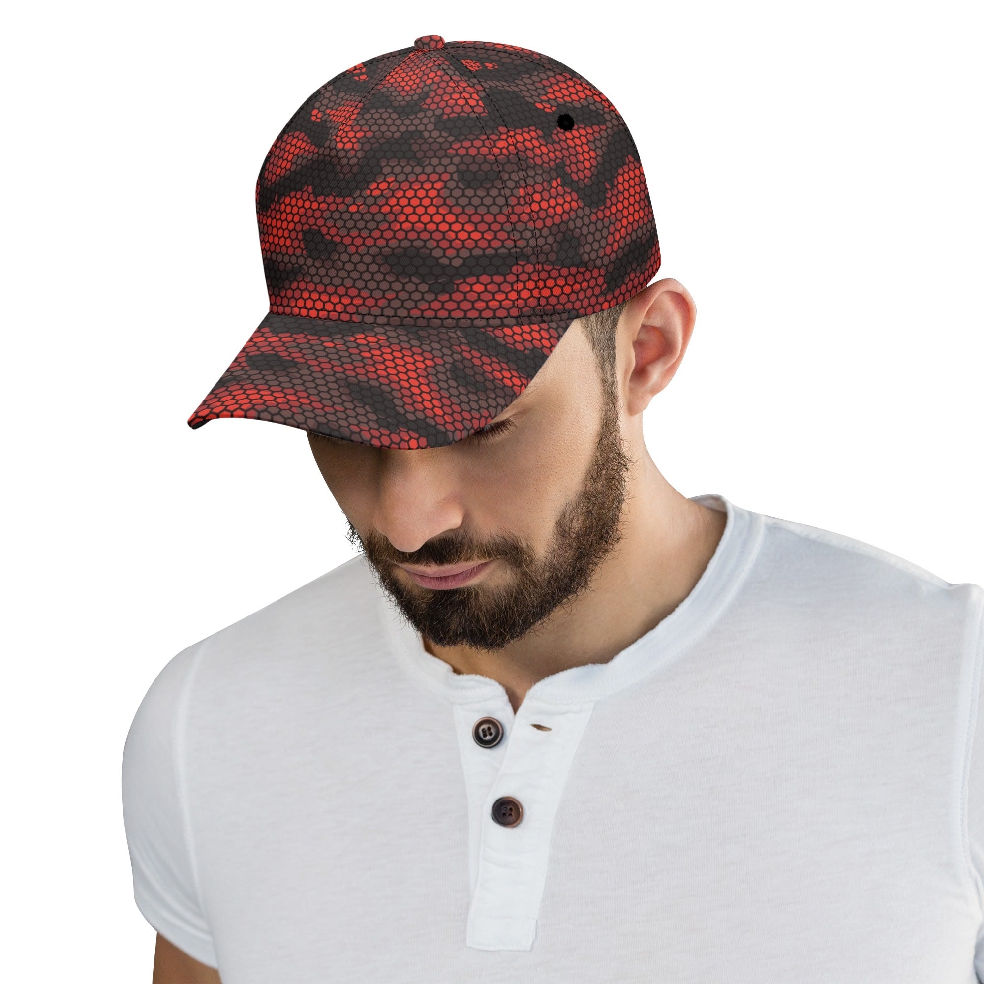 Red Camo Cap | Geometric Hive Camouflage Pattern Camo Colors