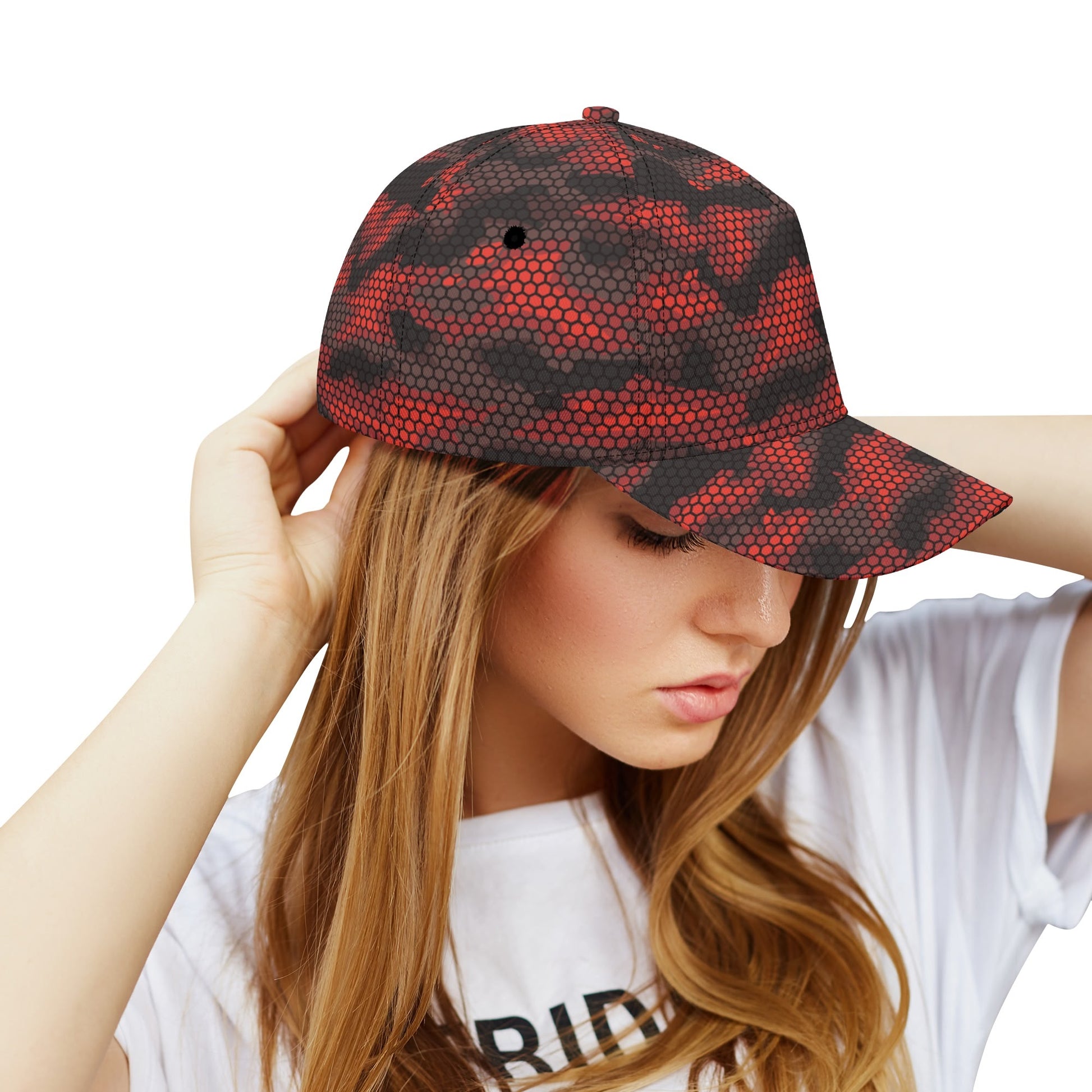 Red Camo Cap | Geometric Hive Camouflage Pattern Camo Colors