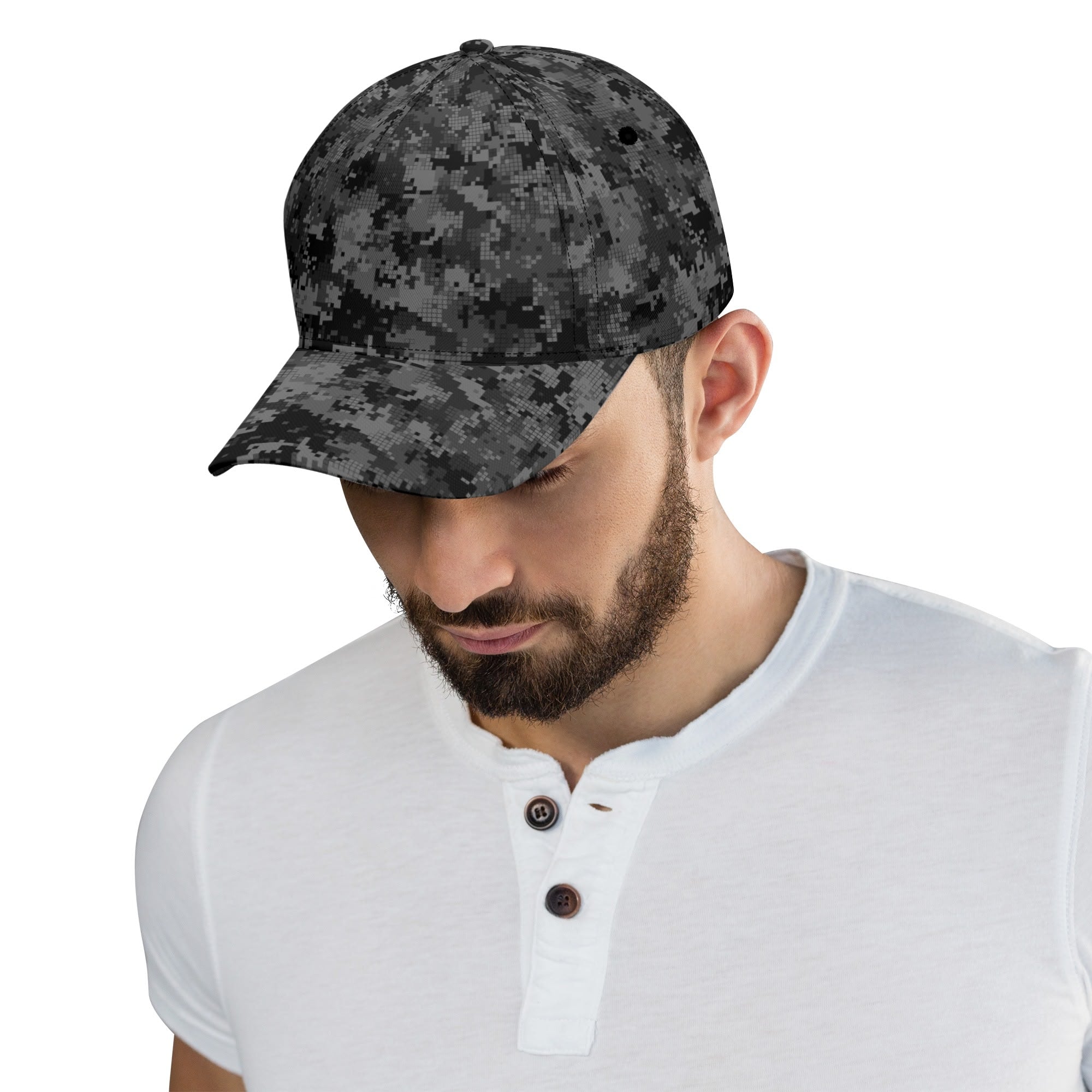 Black Camo Cap | Digital Monochrome Dark Gray Camouflage Camo Colors