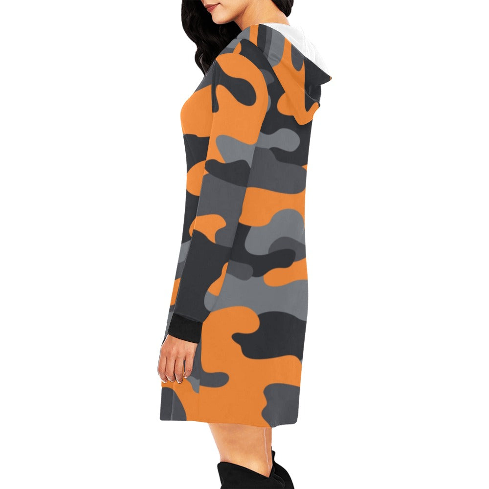 Camo Hoodie Dress | Orange, Black, and Gray Camo Colors