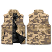Camo Vest | Khaki Camouflage | Stand Collar Puffer Style Camo Colors