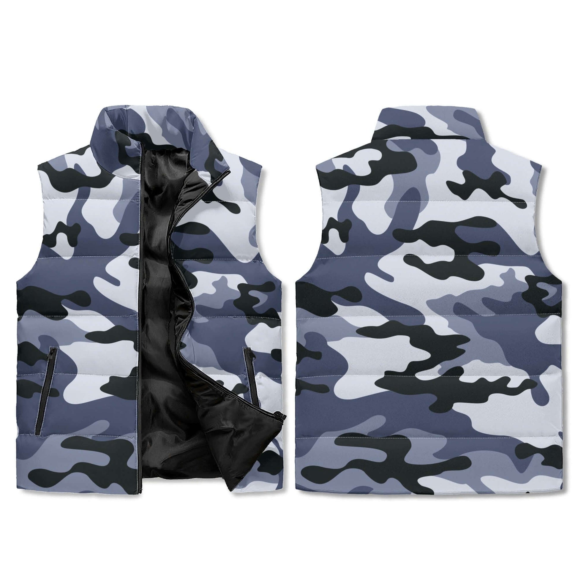 Camo Vest | Light Blue Unisex | Stand Collar Puffer Style Camo Colors