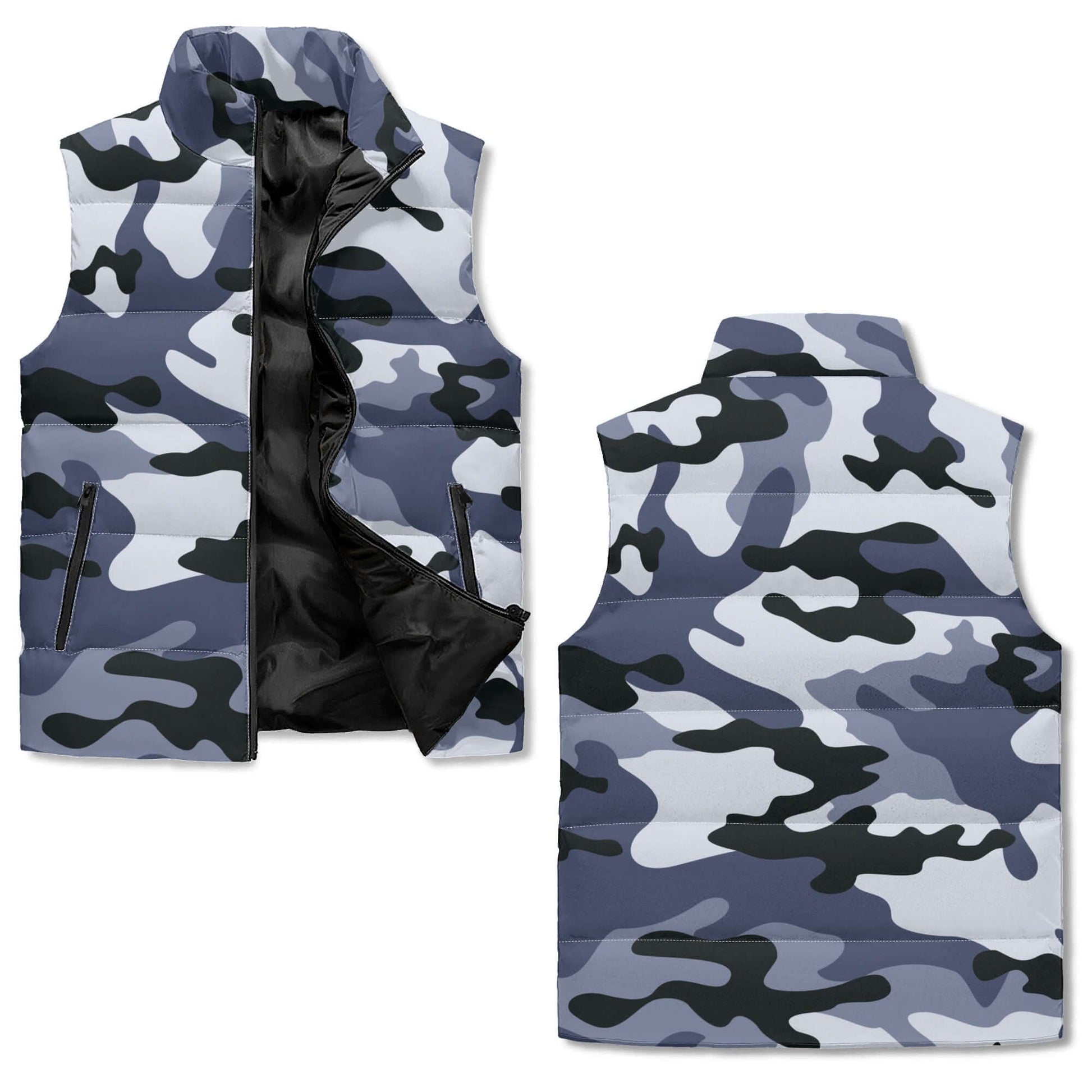 Camo Vest | Light Blue Unisex | Stand Collar Puffer Style Camo Colors